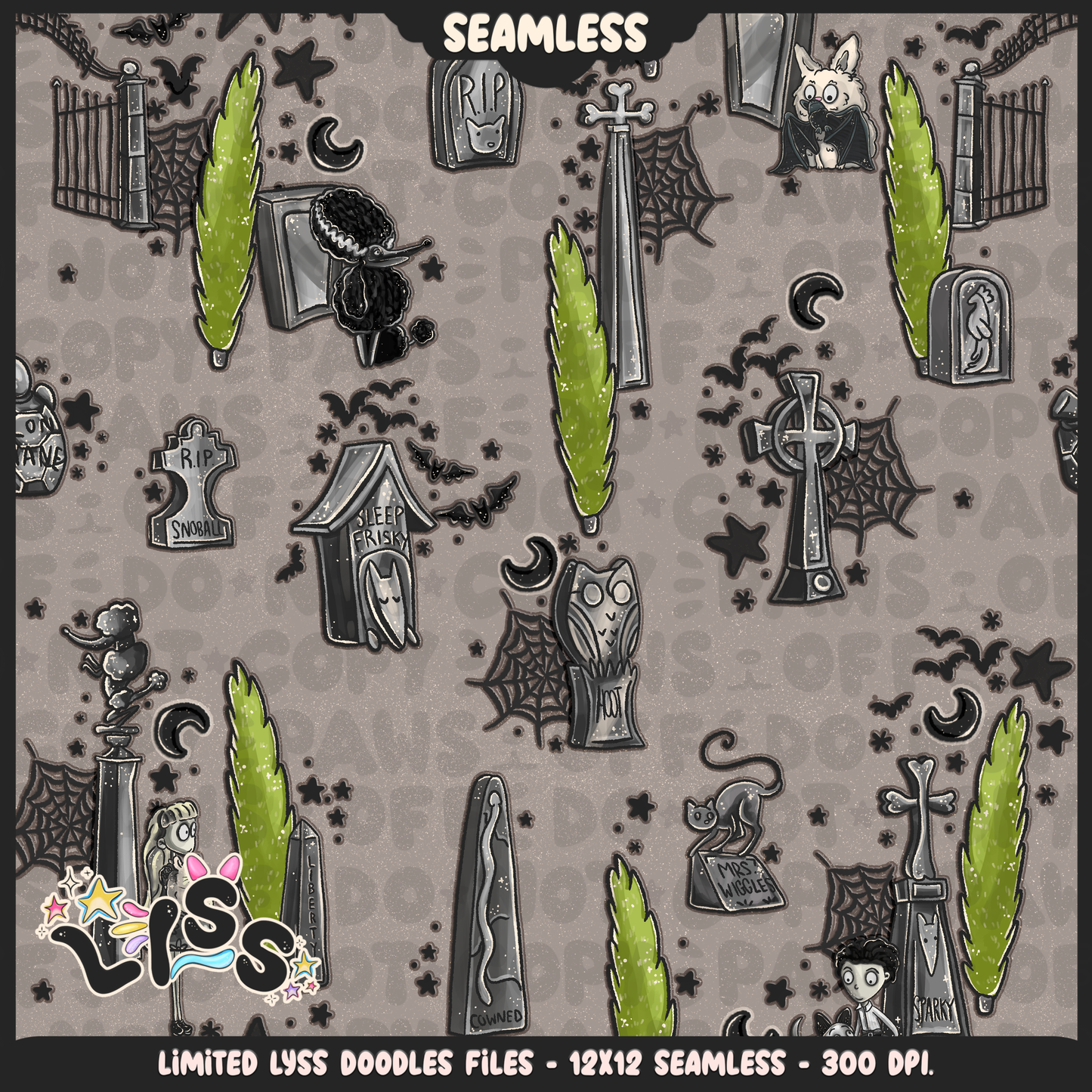 2024 - Lyss Doodles - Seamless - Mains - Franken Woof - 24LD076