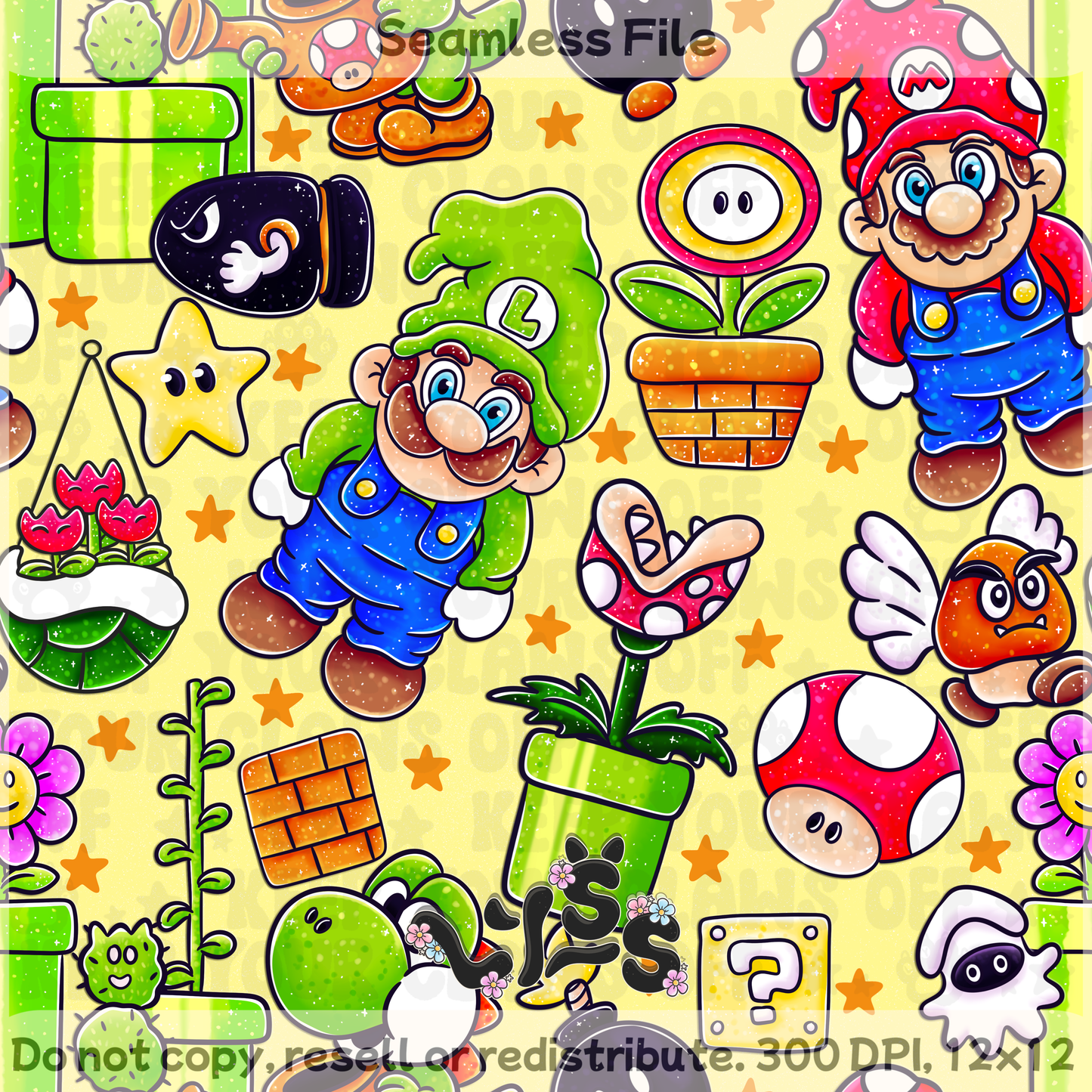 2025 - Lyss Doodles - Seamless - Garden Mario - 25LD032