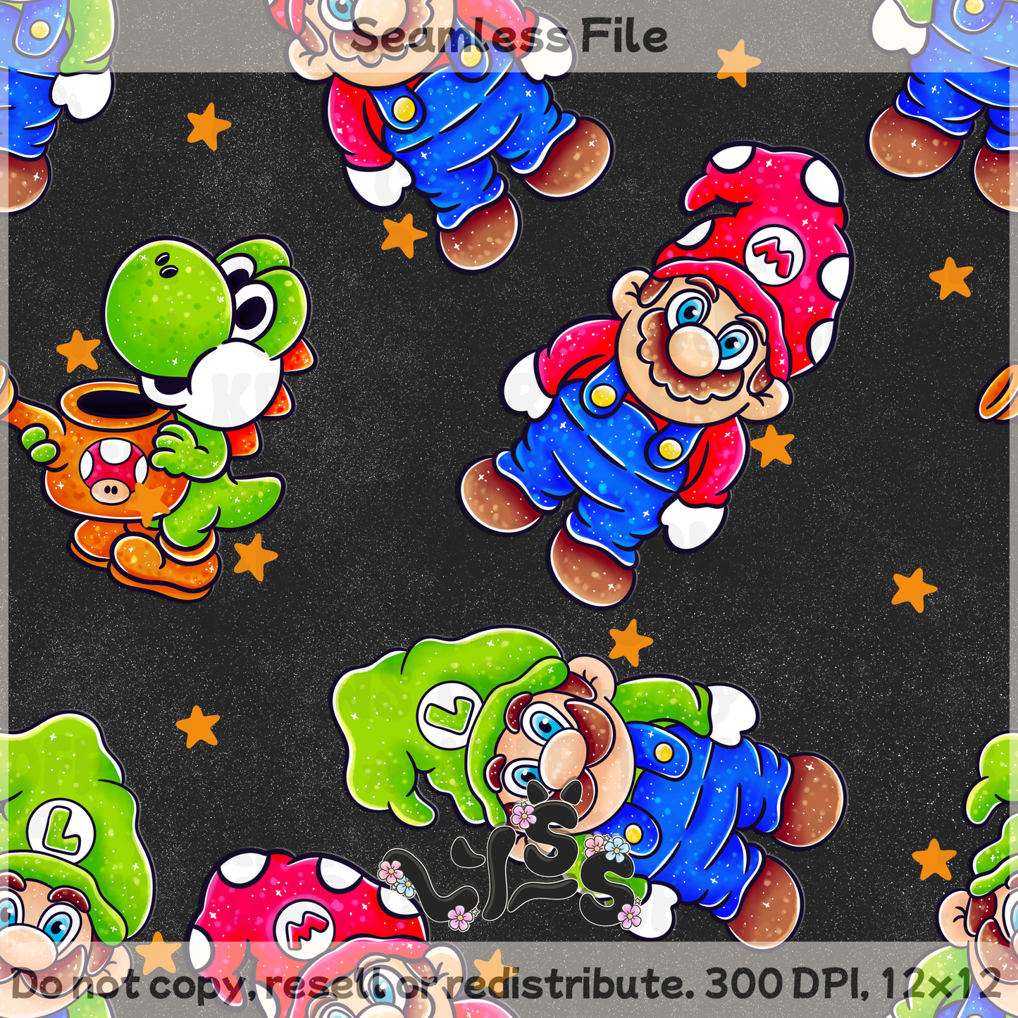 2025 - Lyss Doodles - Seamless - Garden Mario - 25LD03