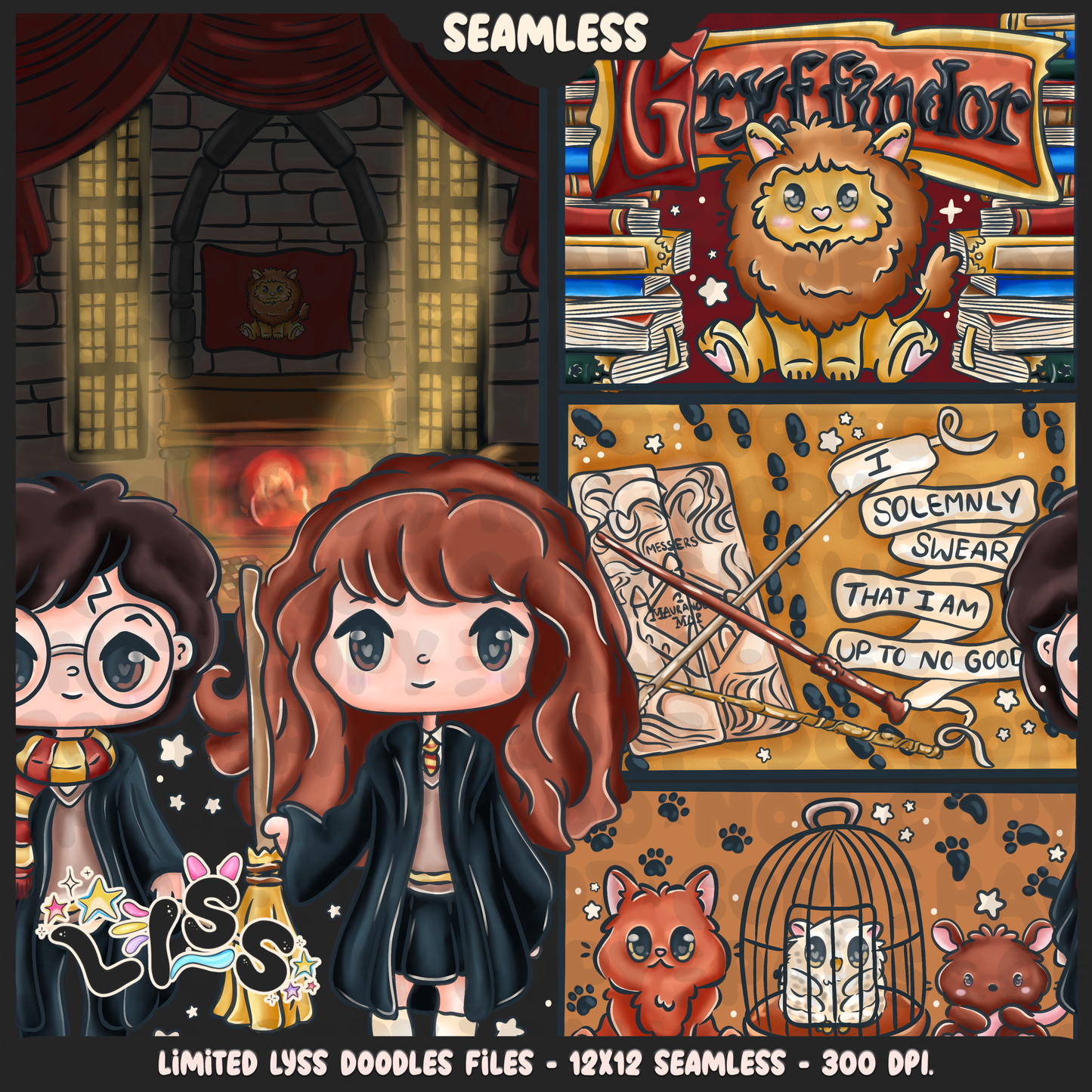 2024 - Lyss Doodles - Seamless - Mains - HP Pride - Griffindor - 24LD034
