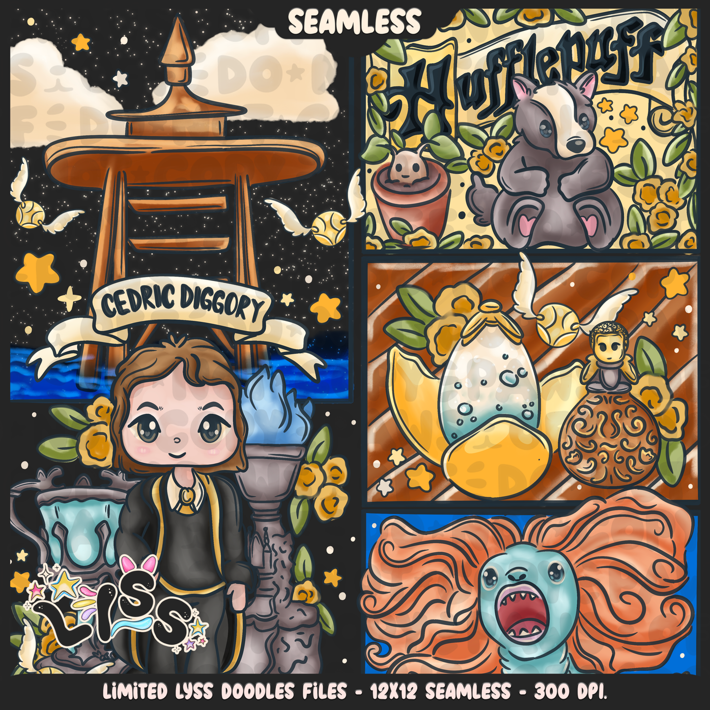 2024 - Lyss Doodles - Seamless - Mains - HP Pride - Huffle - 24LD032