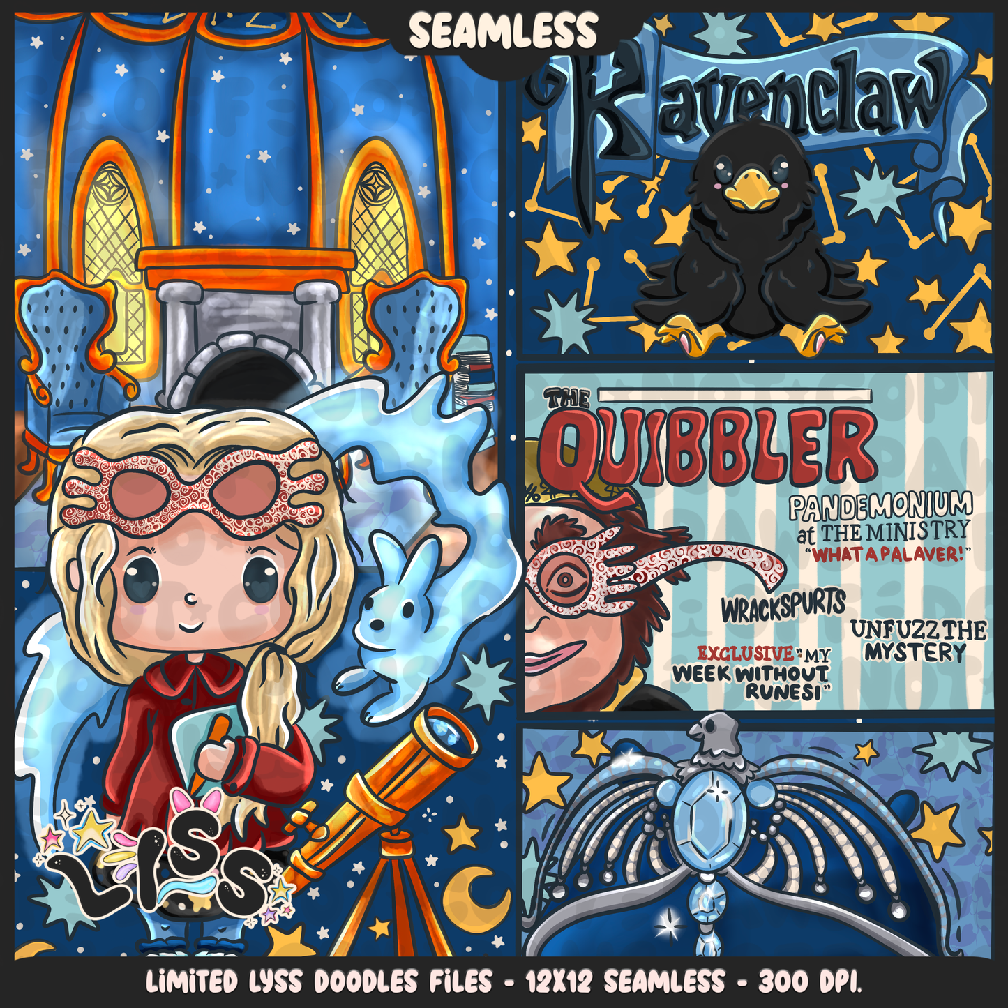2024 - Lyss Doodles - Seamless - Mains - HP Pride - Ravenclaw - 24LD035