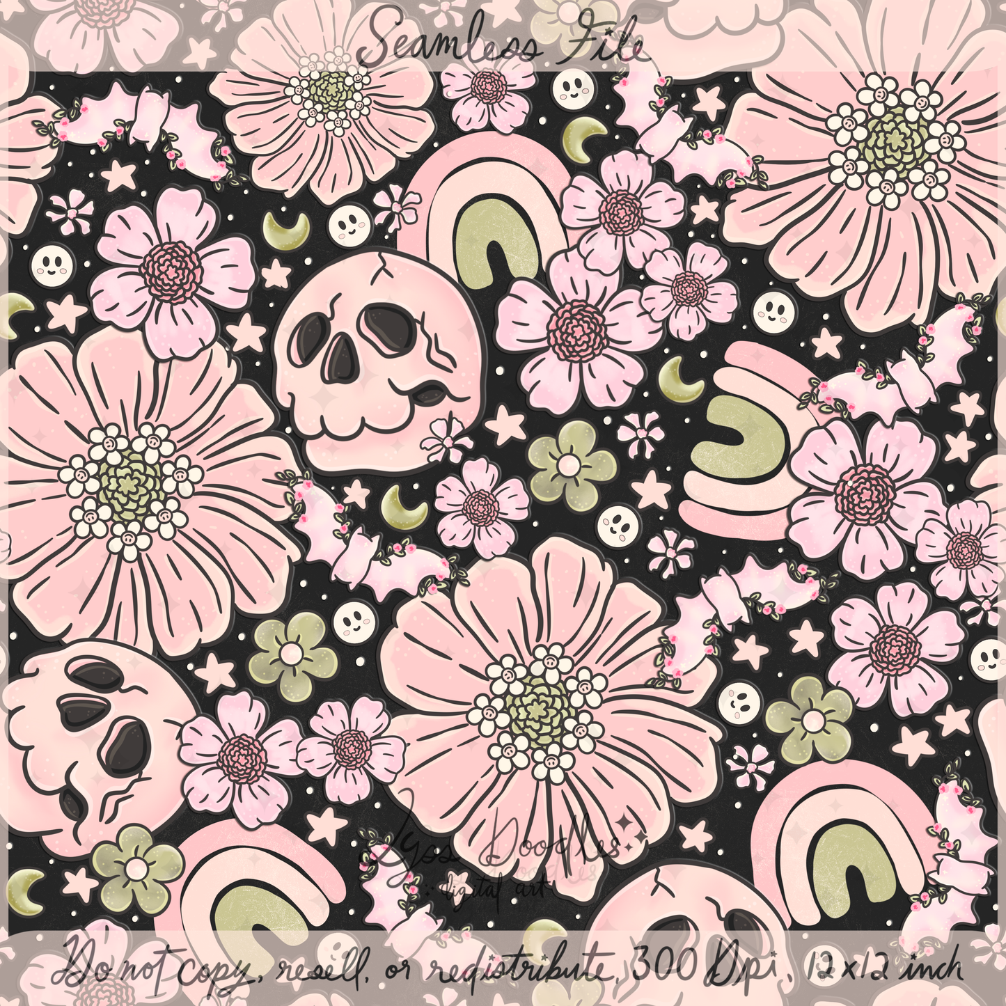 2025 - Lyss Doodles - Seamless - Mains - Happy Night Garden - 25LD016