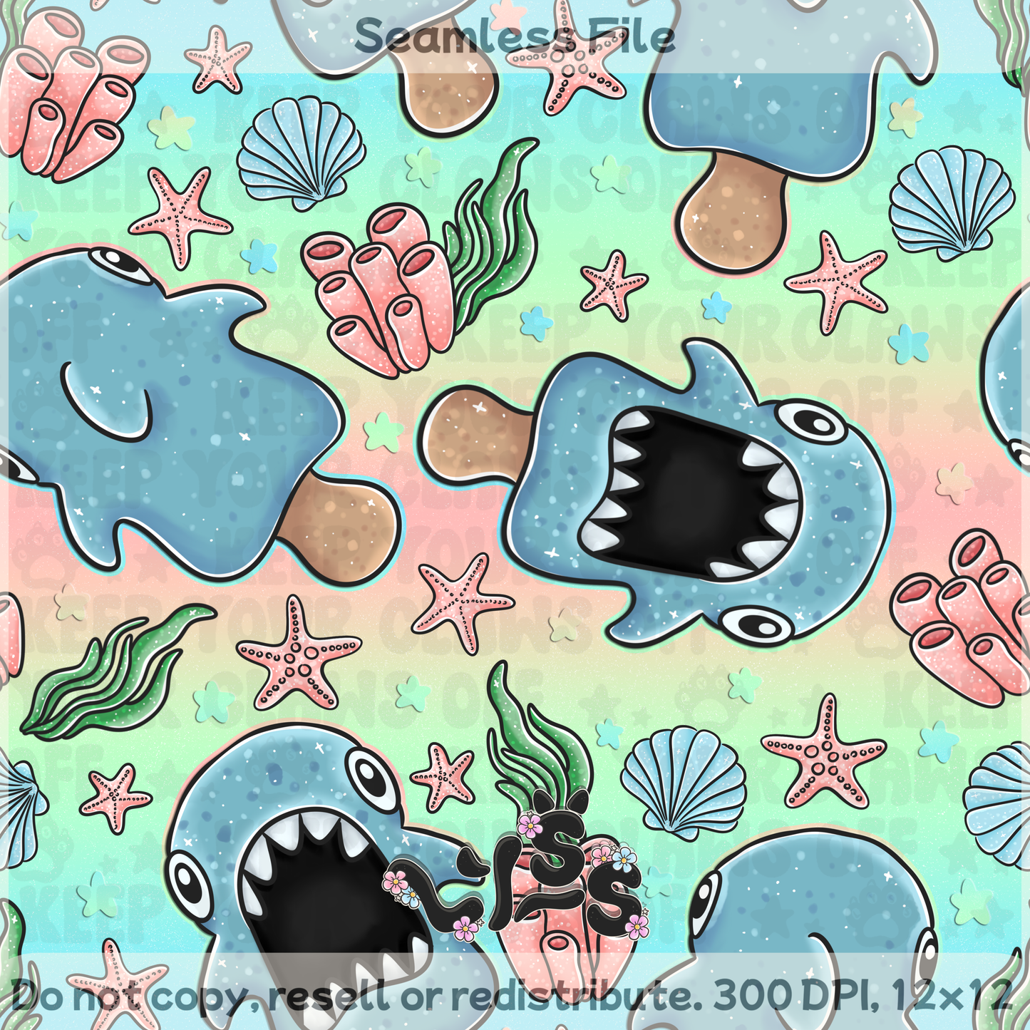 2025 - Lyss Doodles - Seamless - Icy Sharks - 25LD043
