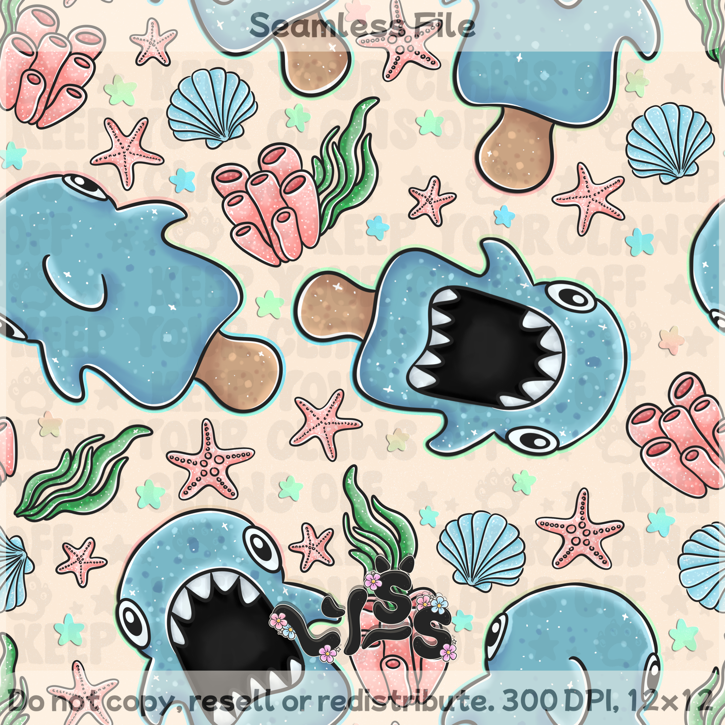 2025 - Lyss Doodles - Seamless - Icy Sharks - 25LD043