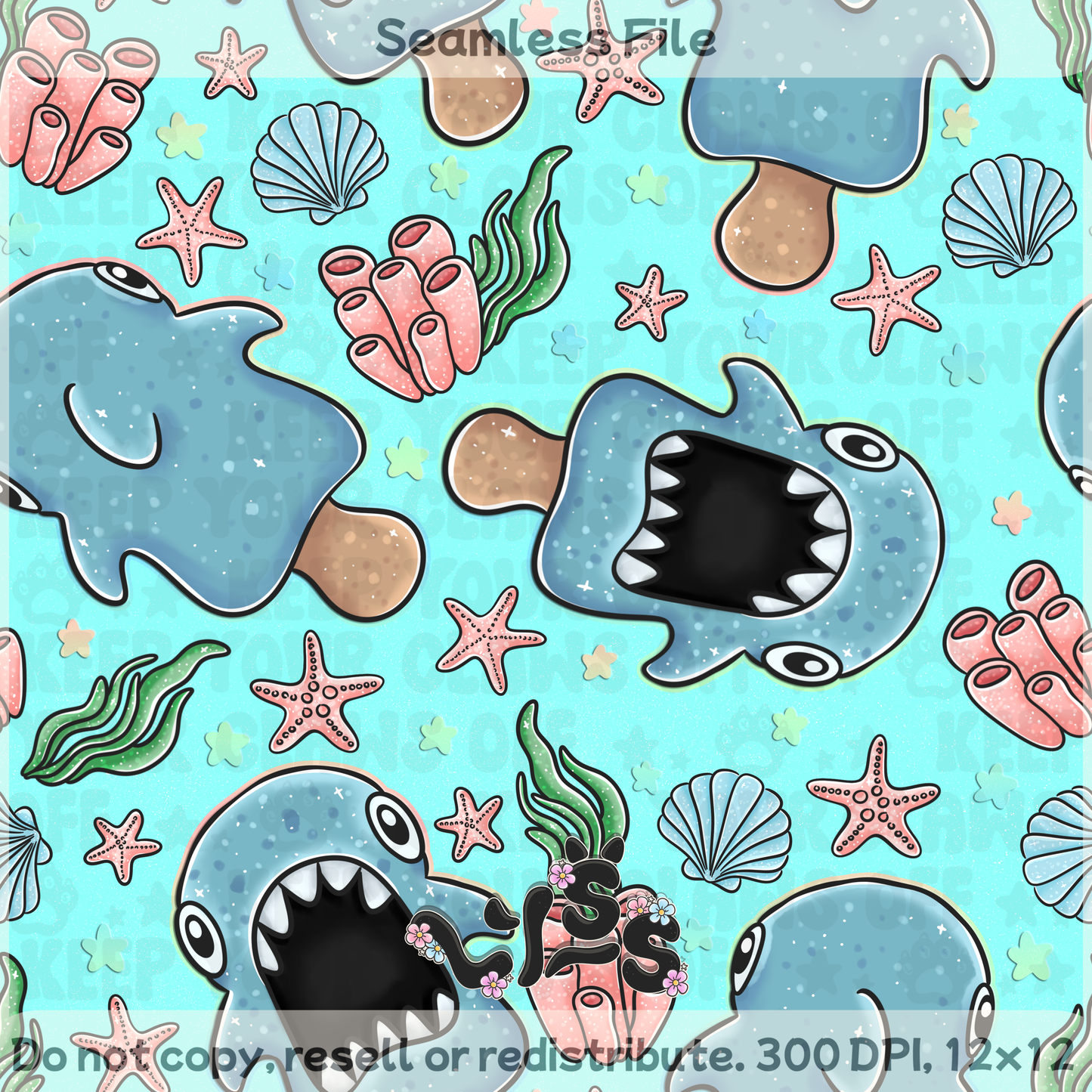 2025 - Lyss Doodles - Seamless - Icy Sharks - 25LD043