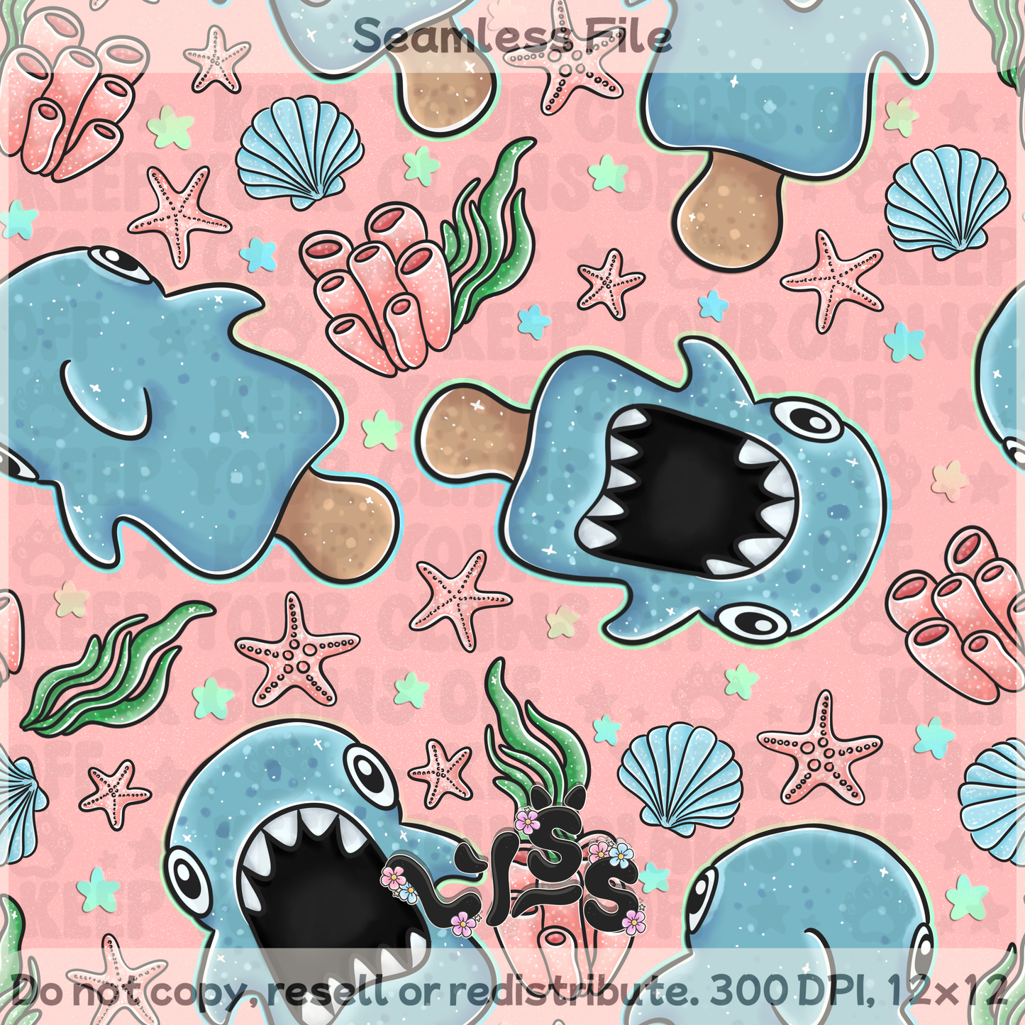 2025 - Lyss Doodles - Seamless - Icy Sharks - 25LD043