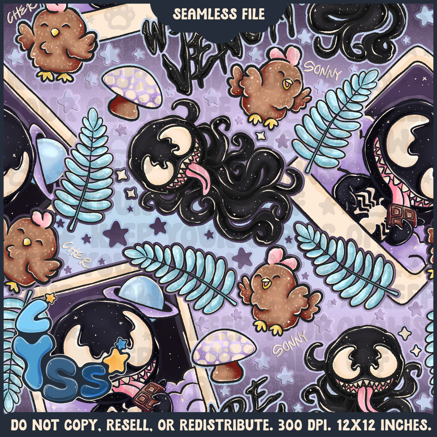 2024 - Lyss Doodles - Seamless - Mains - Superhero Collection - Ink Alien - 24LD084