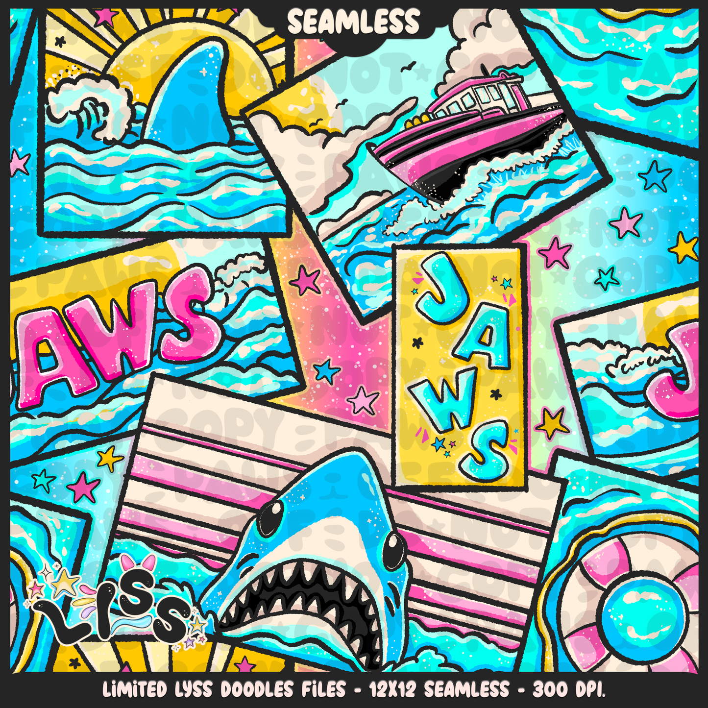 2024 - Lyss Doodles - Seamless - Mains - Shark Ocean - 24LD068