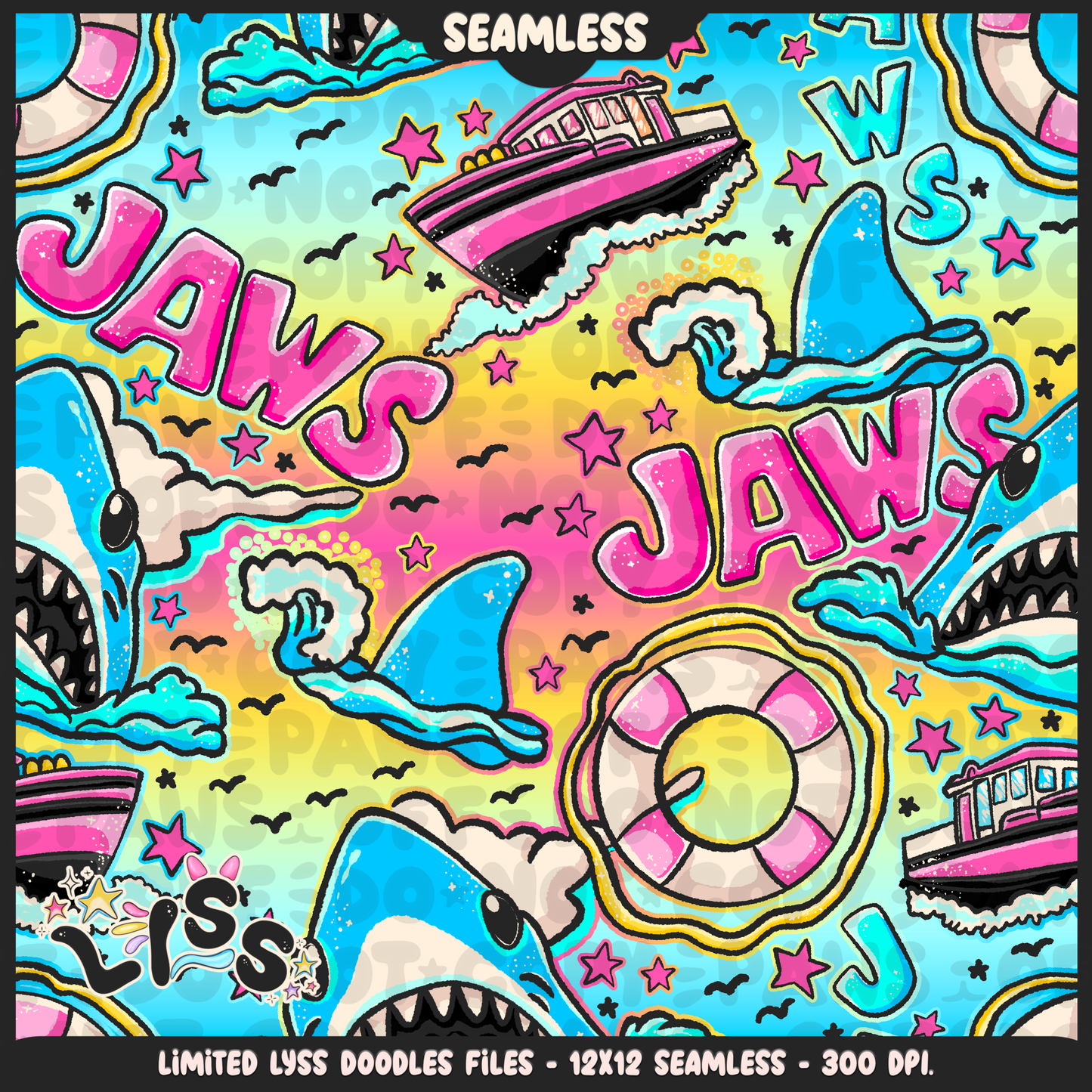 2024 - Lyss Doodles - Seamless - Mains - Shark Ocean - 24LD068