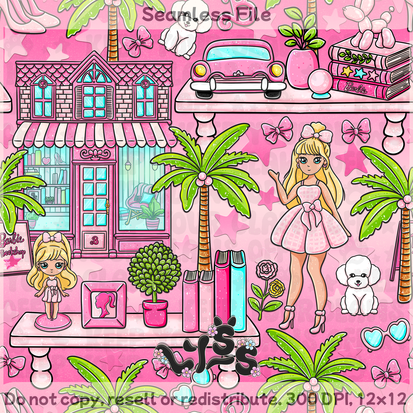 2025 - Lyss Doodles - Seamless - Mains - Malibu Bookstore - 25LD021