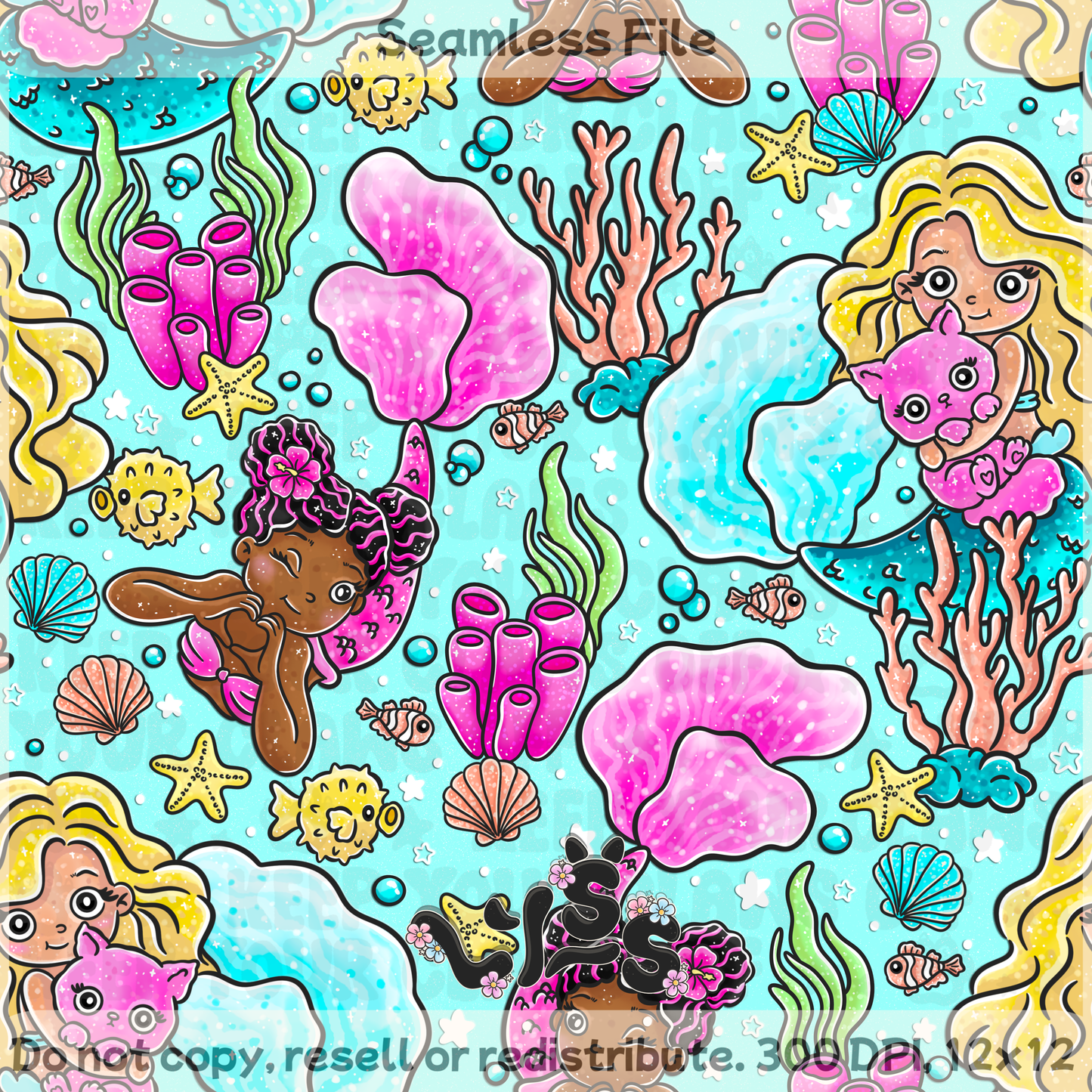 2025 - Lyss Doodles - Seamless - Mermaid Reef - 25LD044