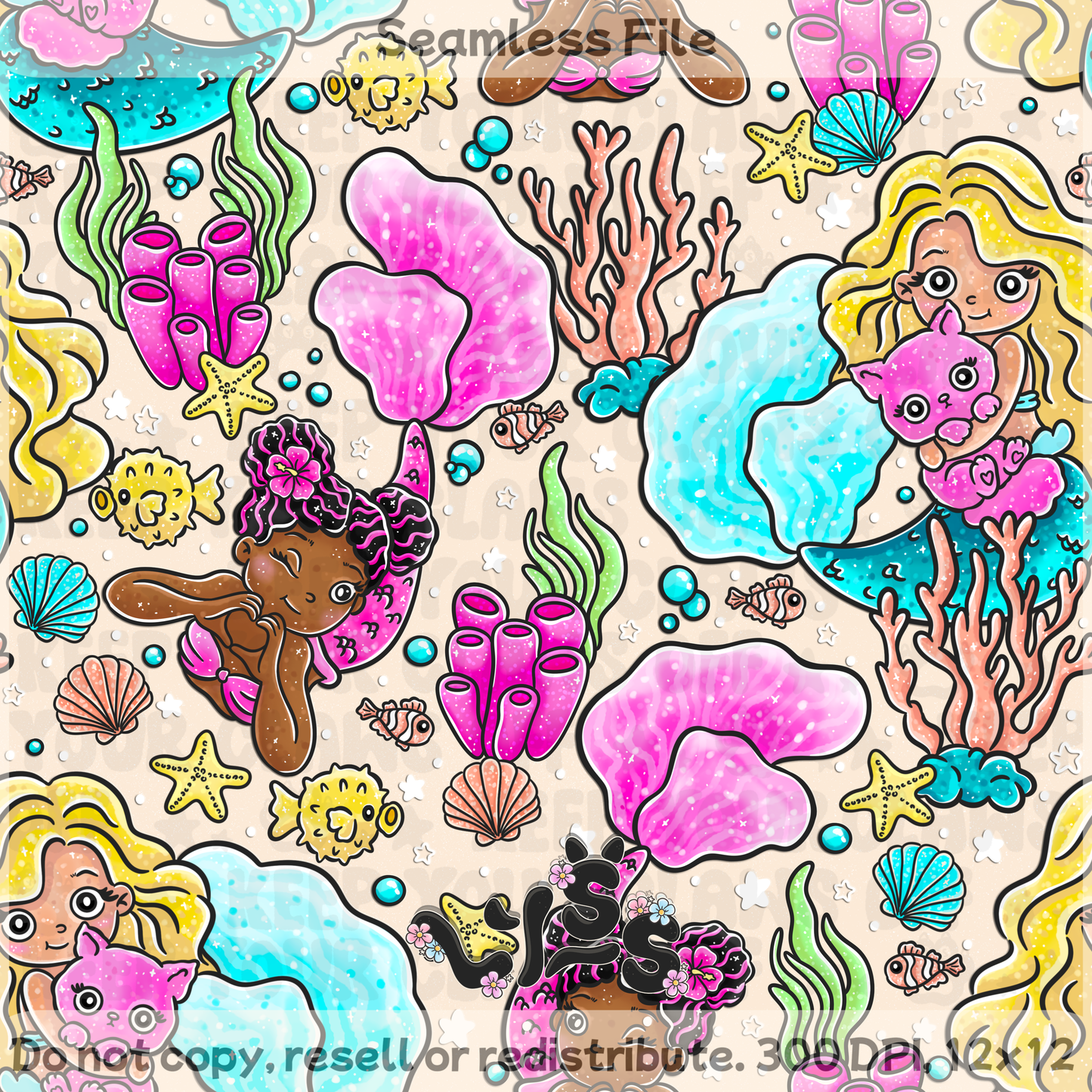 2025 - Lyss Doodles - Seamless - Mermaid Reef - 25LD044