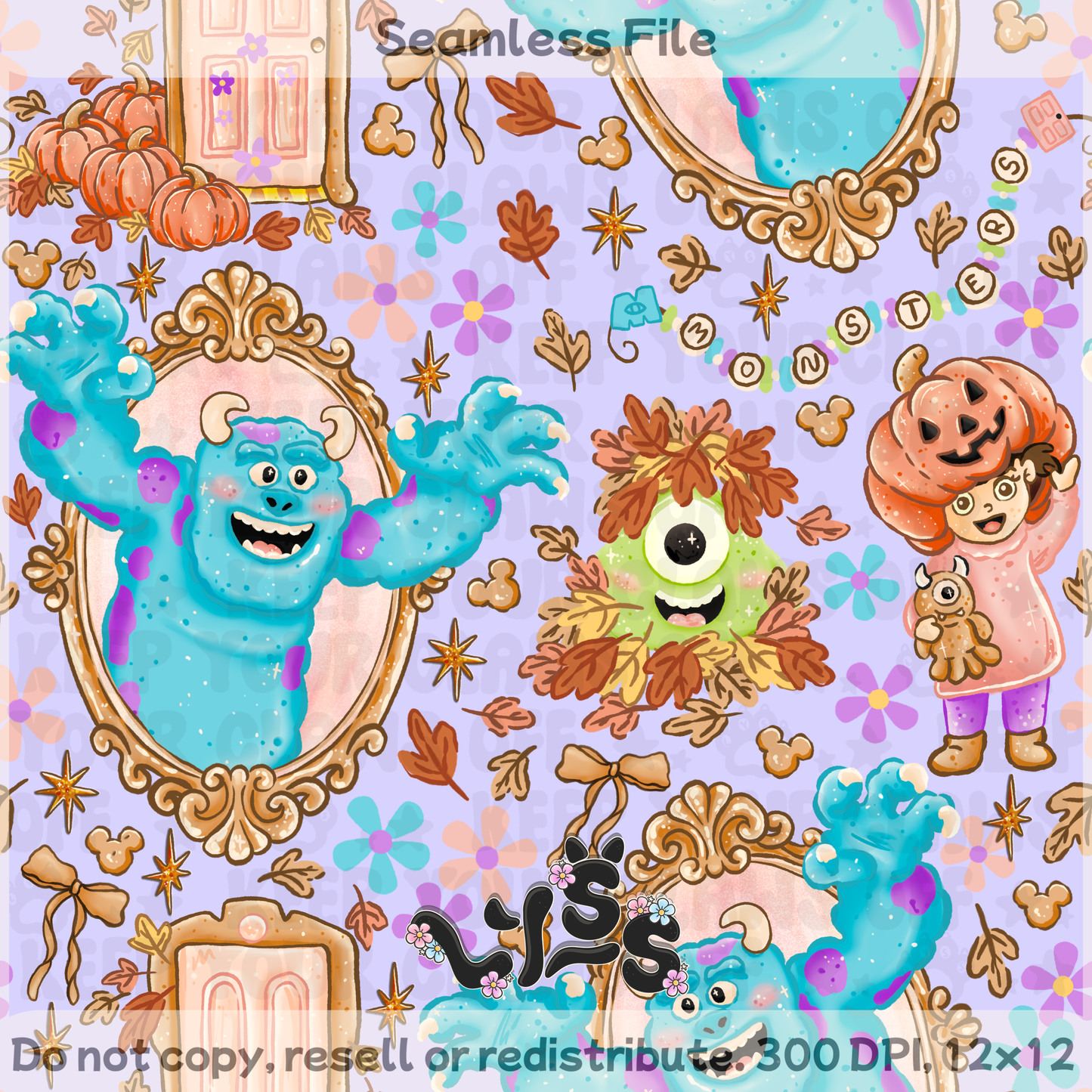 2025 - Lyss Doodles - Seamless - Main - Monsters Frame - 25LD052