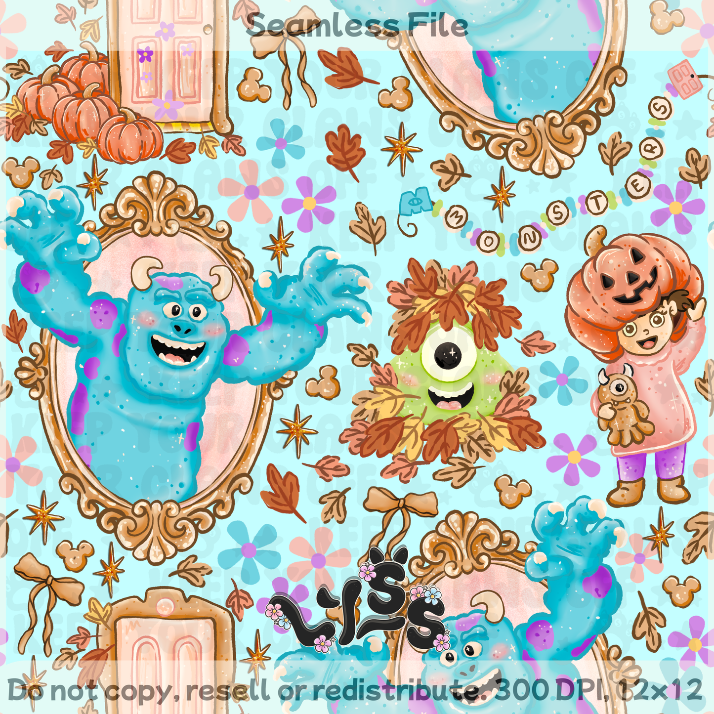 2025 - Lyss Doodles - Seamless - Main - Monsters Frame - 25LD052
