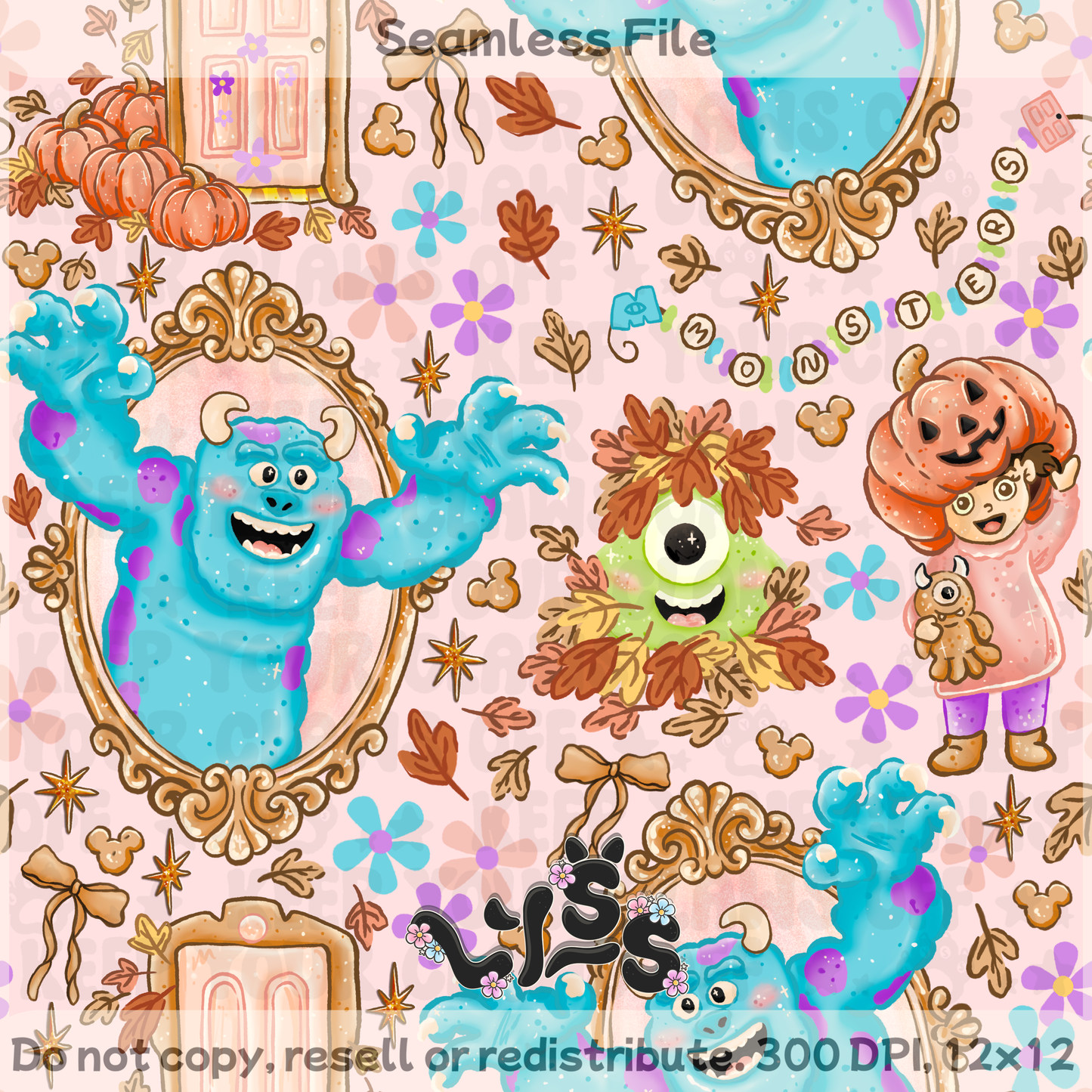2025 - Lyss Doodles - Seamless - Main - Monsters Frame - 25LD052