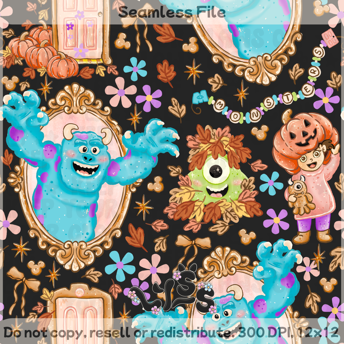 2025 - Lyss Doodles - Seamless - Main - Monsters Frame - 25LD052