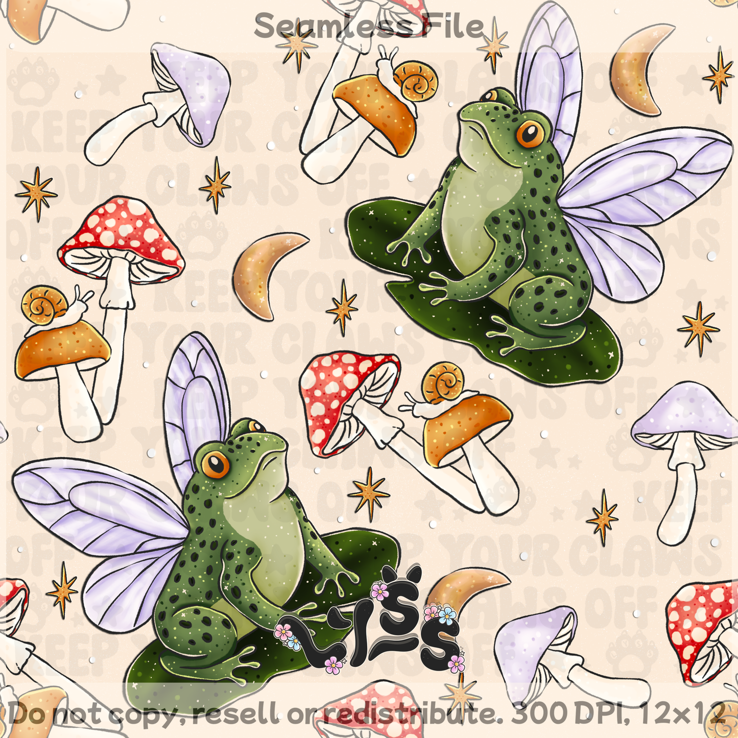 2025 - Lyss Doodles - Seamless - Moonlit Frogs - 25LD059
