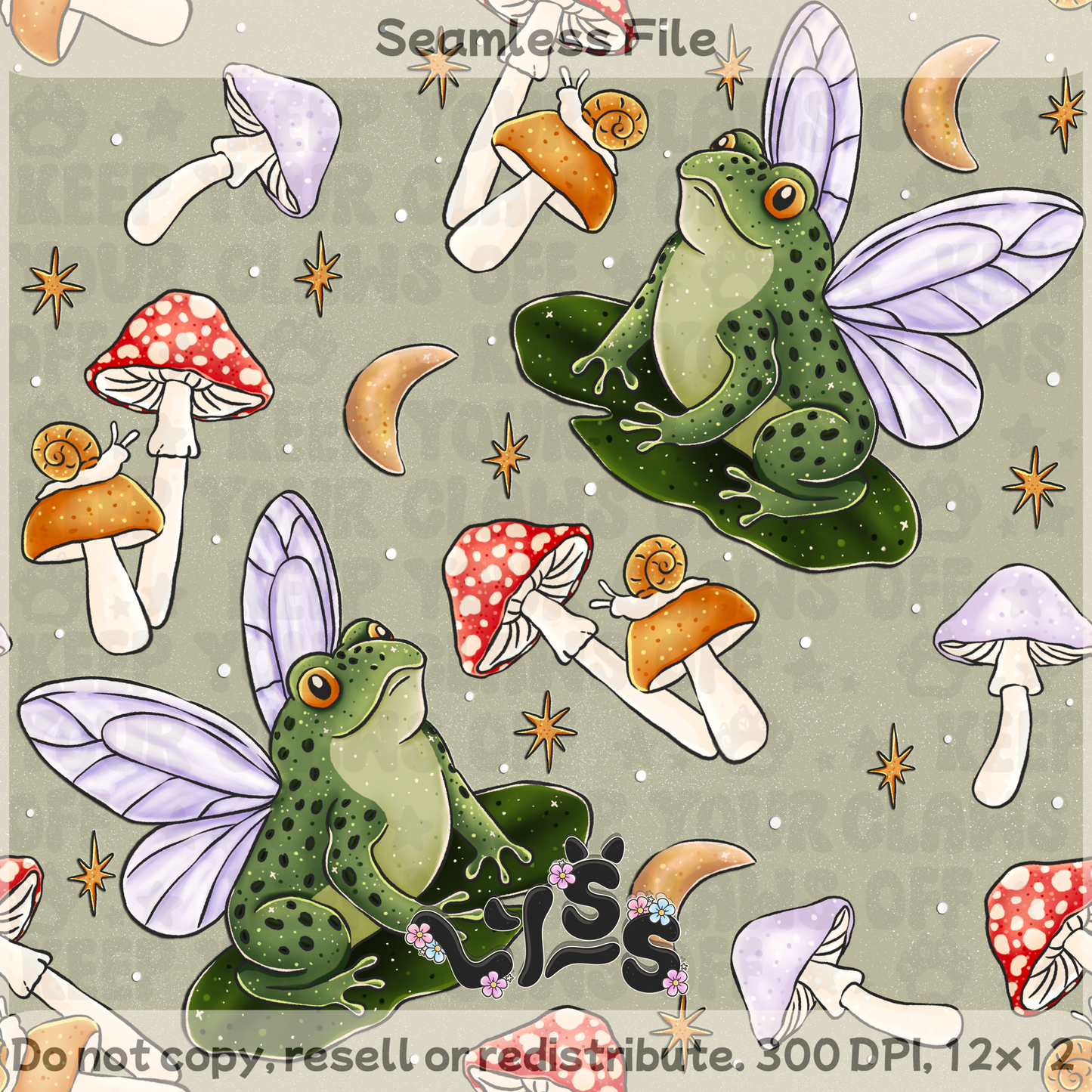 2025 - Lyss Doodles - Seamless - Moonlit Frogs - 25LD059