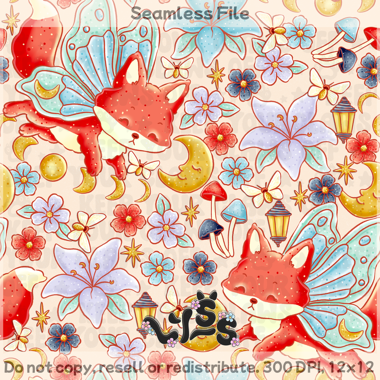 2025 - Lyss Doodles - Seamless - Moth Fox - 25LD062