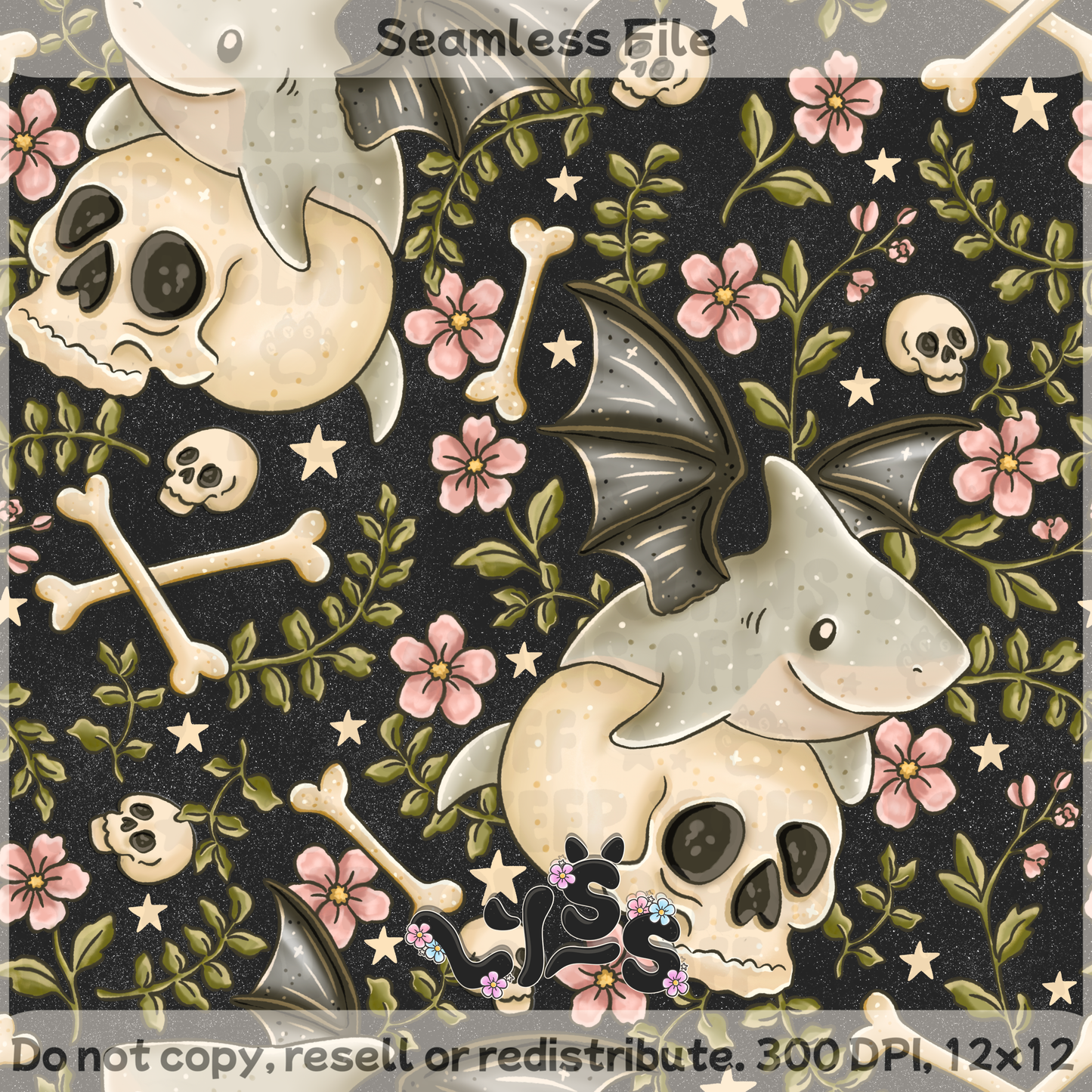 2025 - Lyss Doodles - Seamless - Nocturnal Jaws - 25LD060
