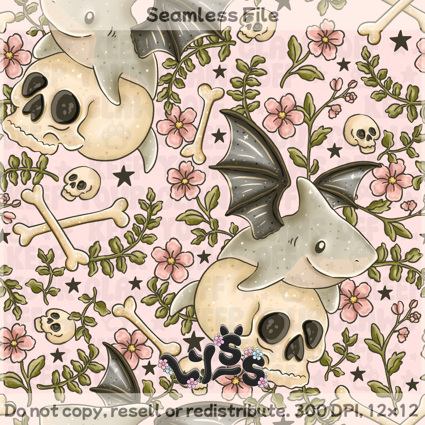 2025 - Lyss Doodles - Seamless - Nocturnal Jaws - 25LD060