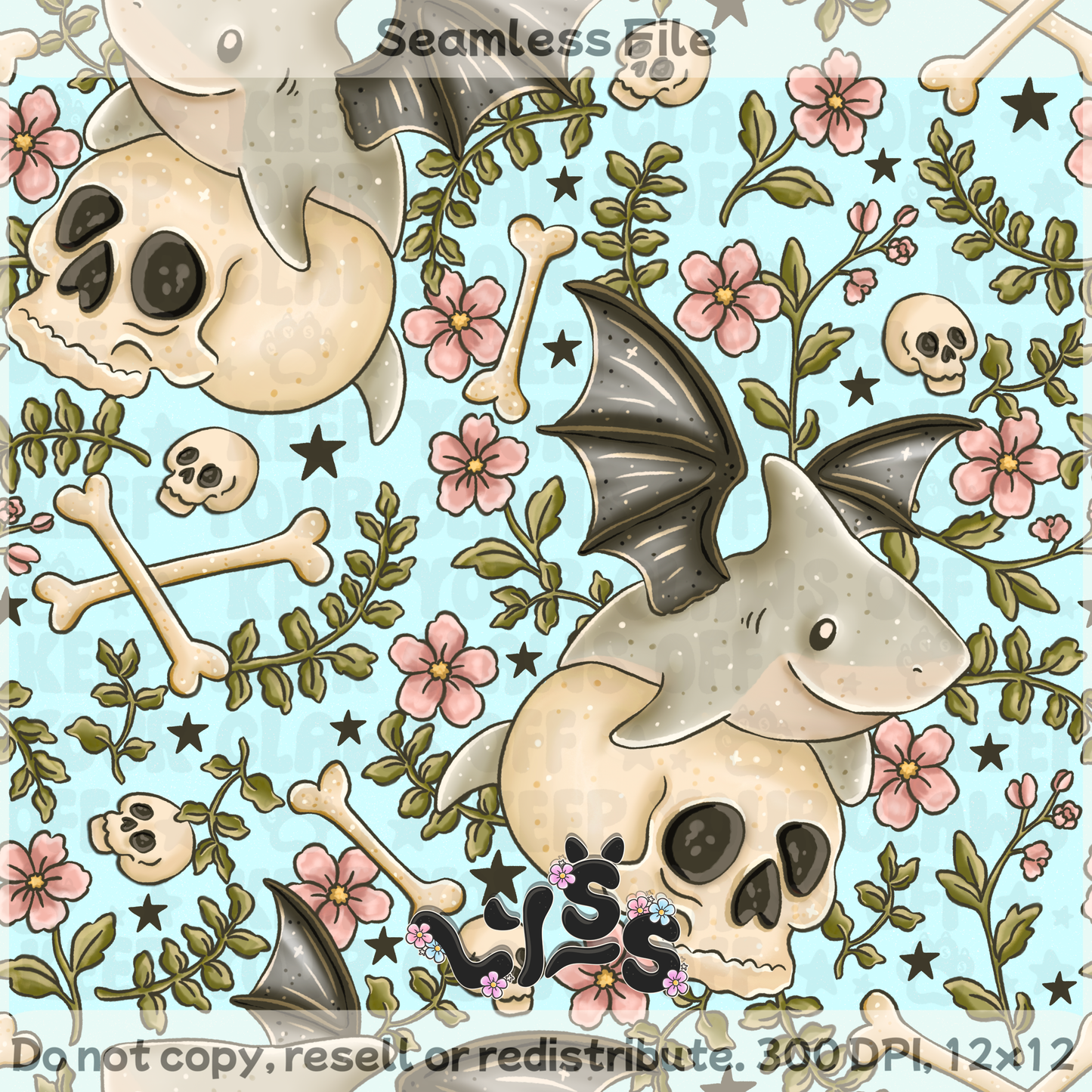 2025 - Lyss Doodles - Seamless - Nocturnal Jaws - 25LD060