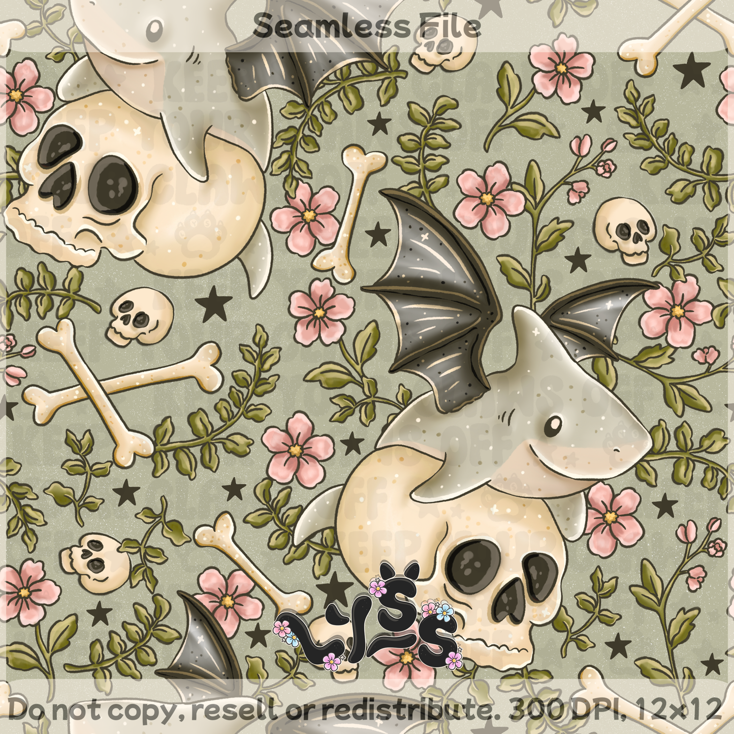 2025 - Lyss Doodles - Seamless - Nocturnal Jaws - 25LD060