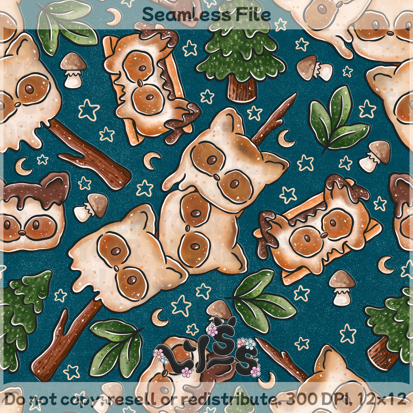 2025 - Lyss Doodles - Seamless - Smore Bandit - 25LD042