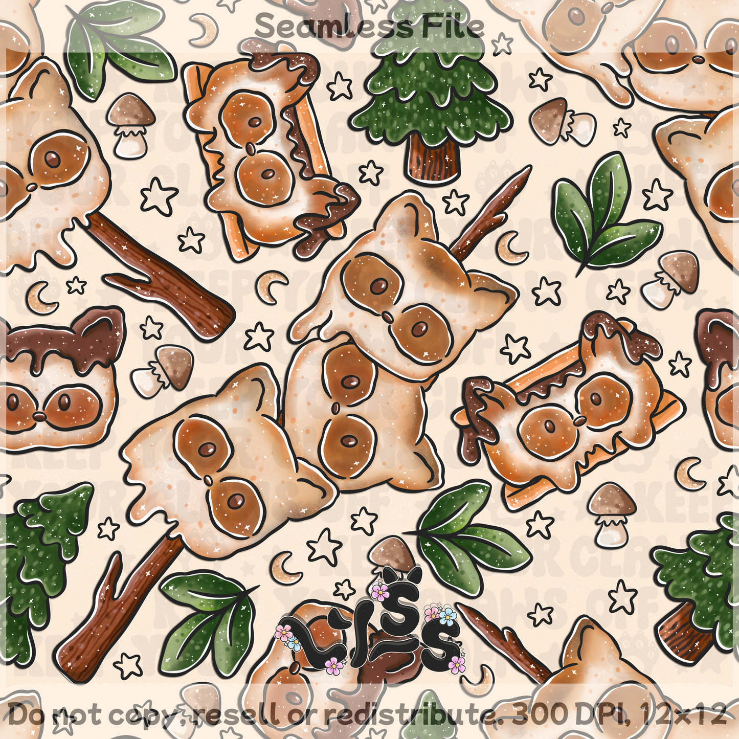2025 - Lyss Doodles - Seamless - Smore Bandit - 25LD042