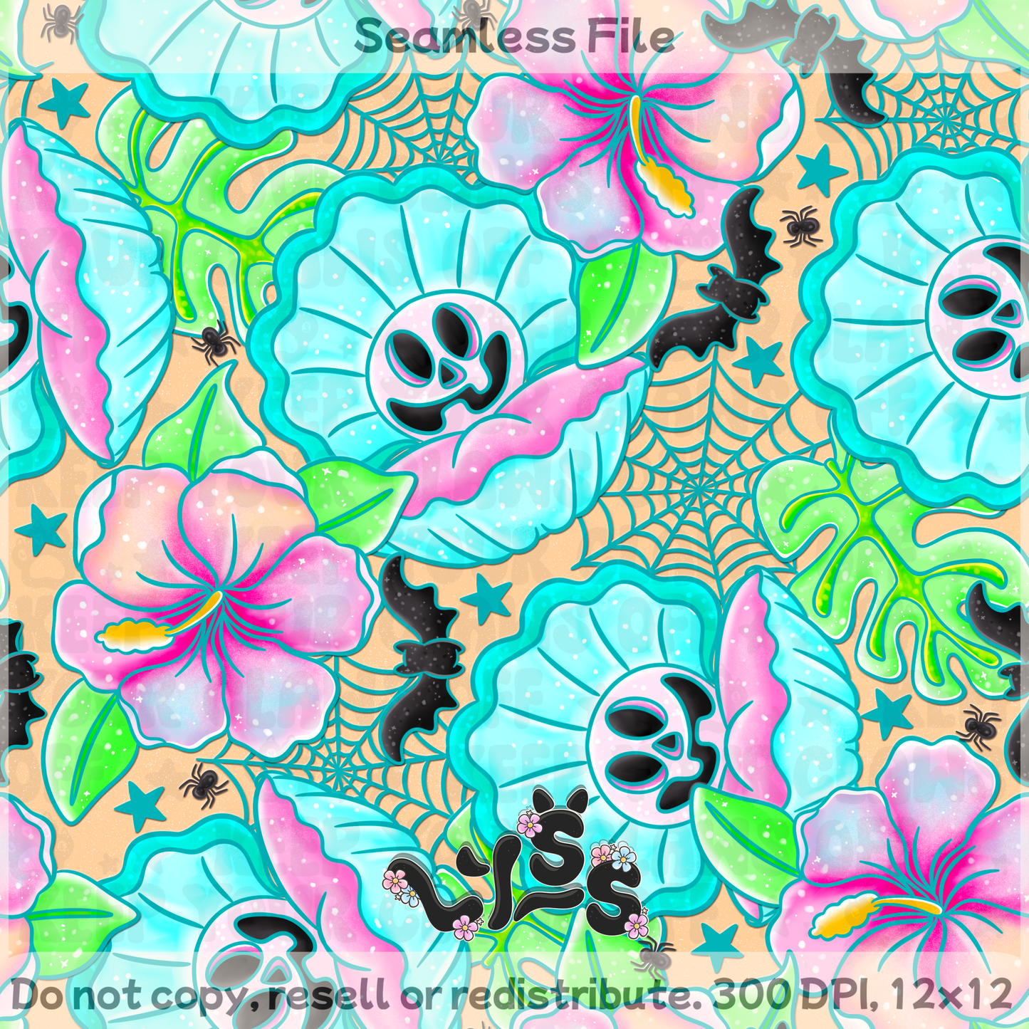 2025 - Lyss Doodles - Seamless - Spooky Tropical - 25LD035