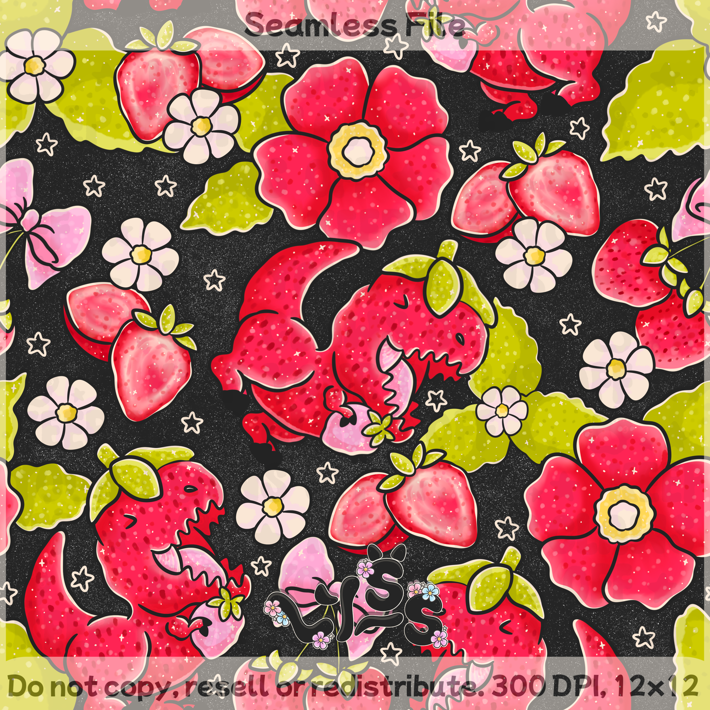 2025 - Lyss Doodles - Seamless - Lyss Doodles - Strawberry Trex - 25LD046