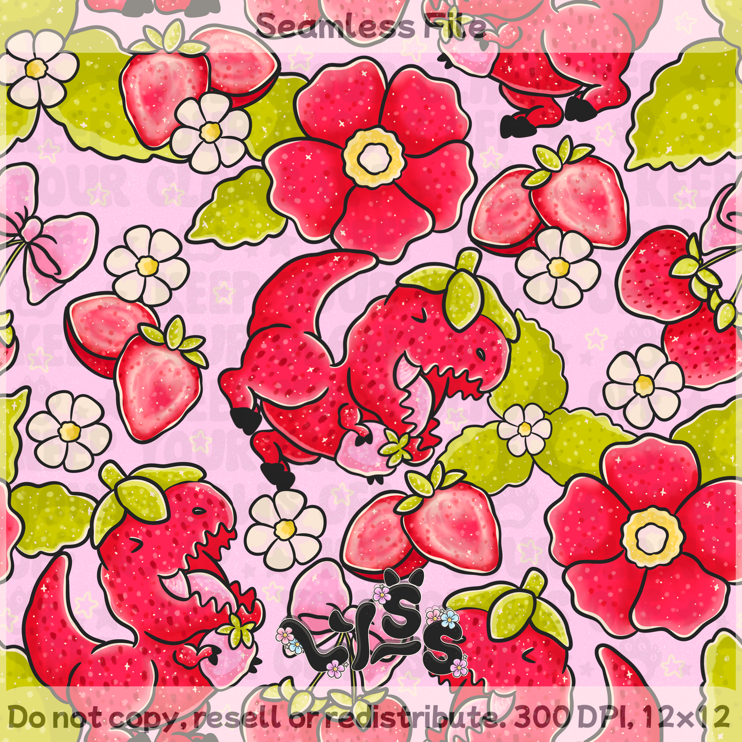 2025 - Lyss Doodles - Seamless - Lyss Doodles - Strawberry Trex - 25LD046