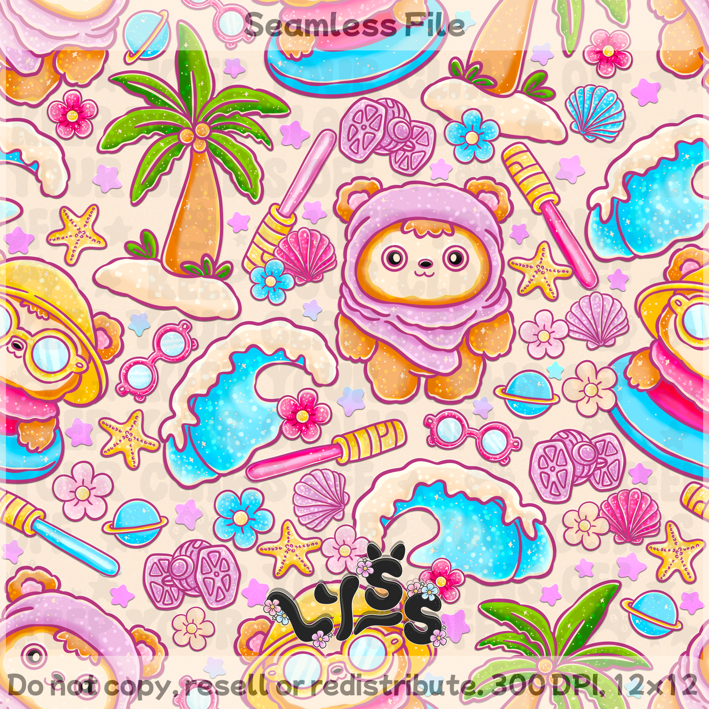 2025 - Lyss Doodles - Seamless - Lyss Doodles - Summer Ewoks - 25LD024
