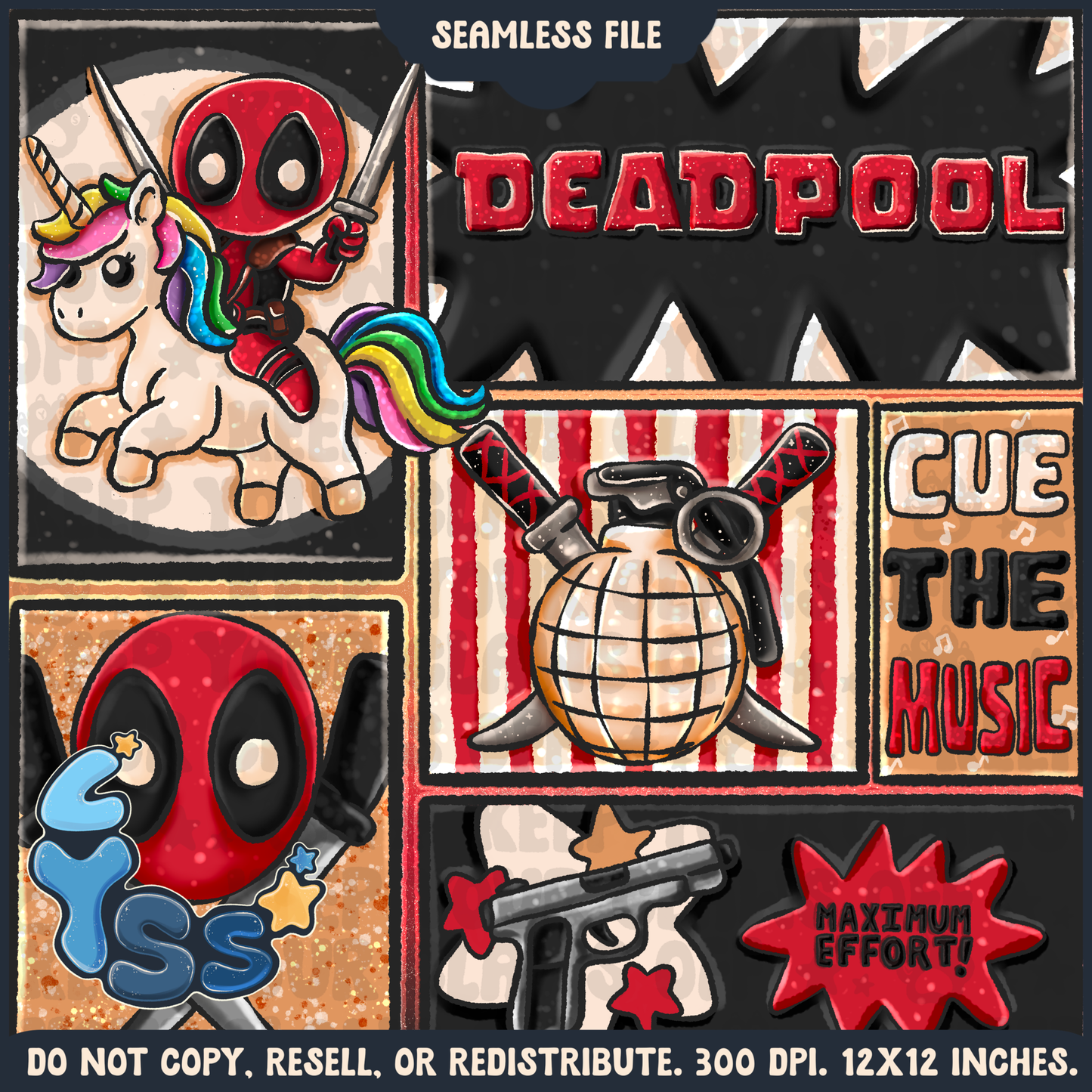 2024 - Lyss Doodles - Seamless - Mains - Superhero Collection - Funny Guy - 24LD088