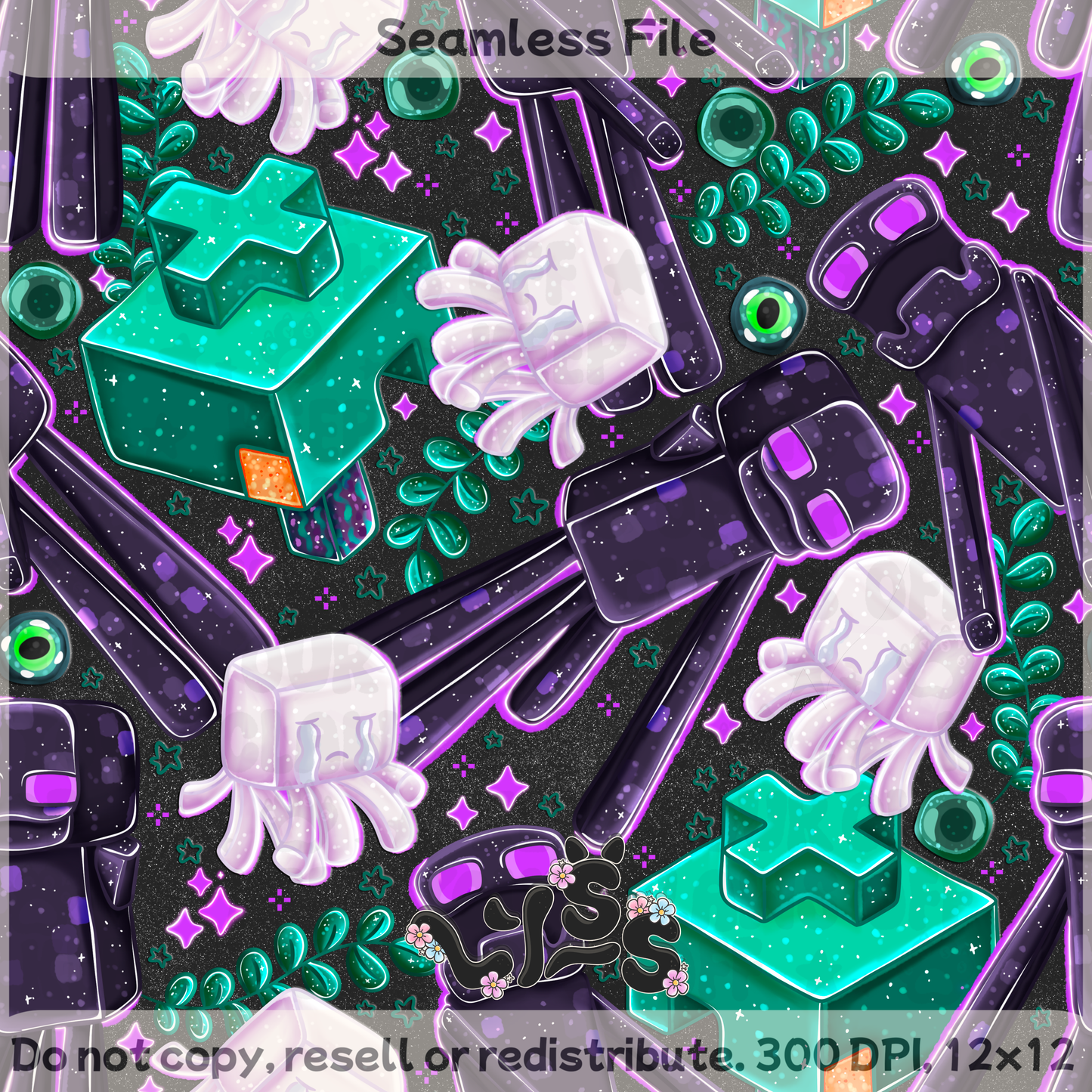 2025 - Lyss Doodles - Seamless - Warped Forest - Nether - 25LD031