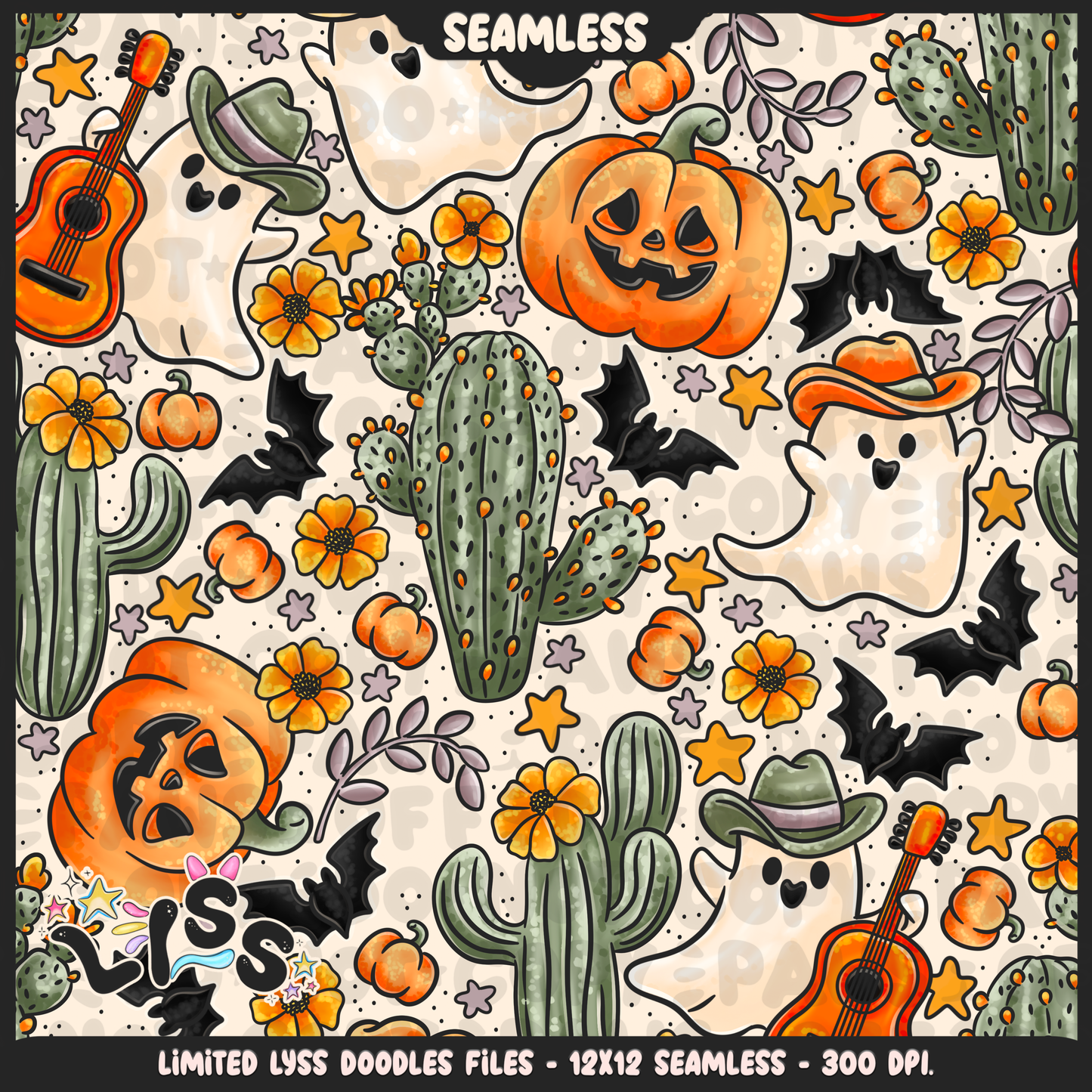 2024 - Lyss Doodles - Seamless - Mains - Western Halloween - 24LD049