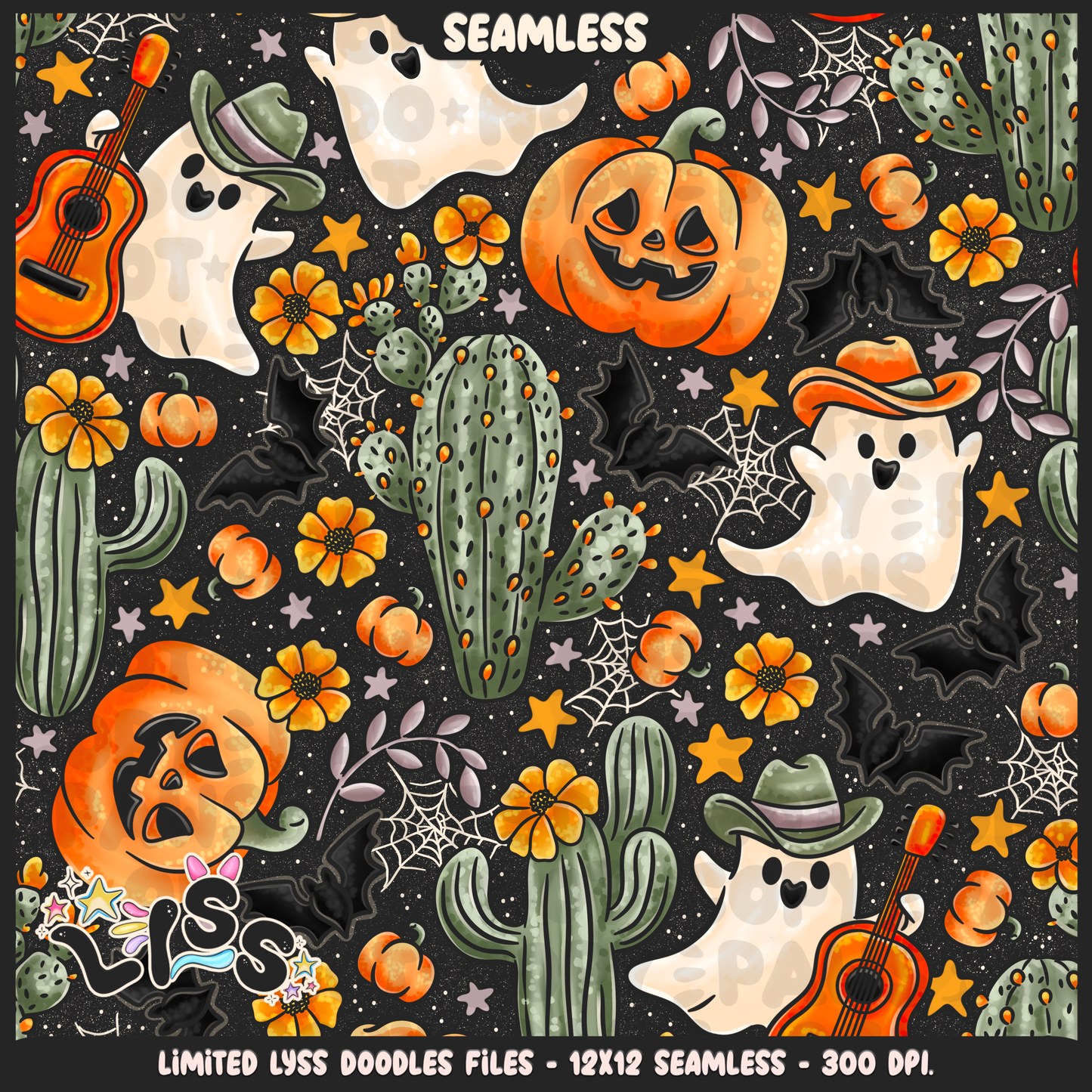 2024 - Lyss Doodles - Seamless - Mains - Western Halloween - 24LD049