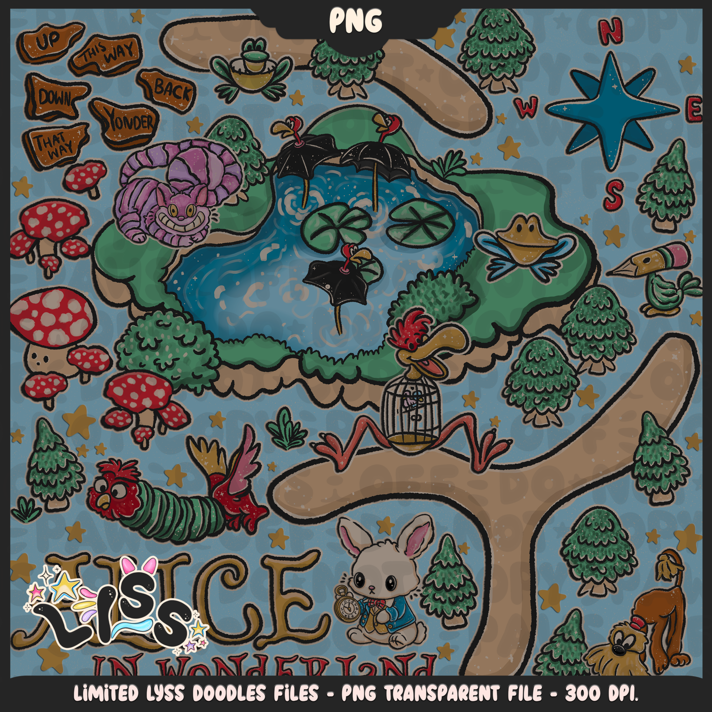 2024 - Lyss Doodles - Seamless - PNG - Rabbithole - 24LD076