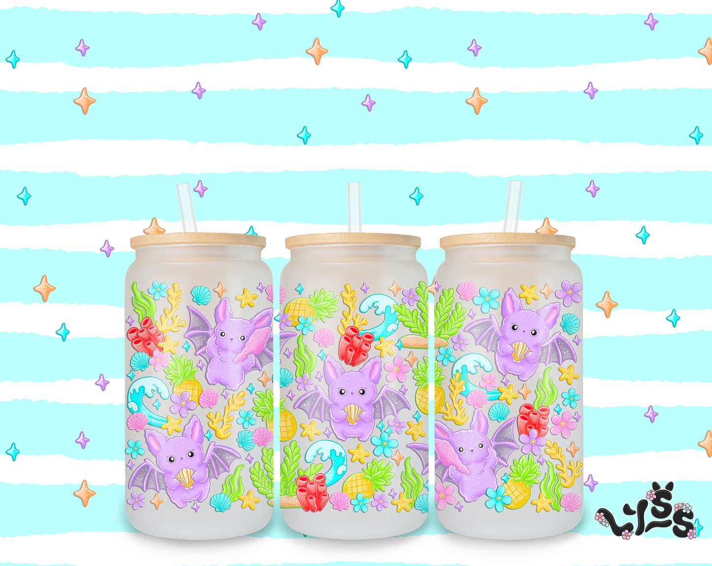 2025 - Lyss Doodles - Tumbler Wrap Files - Batty Beach - 25LD025- 16OZ Wrap