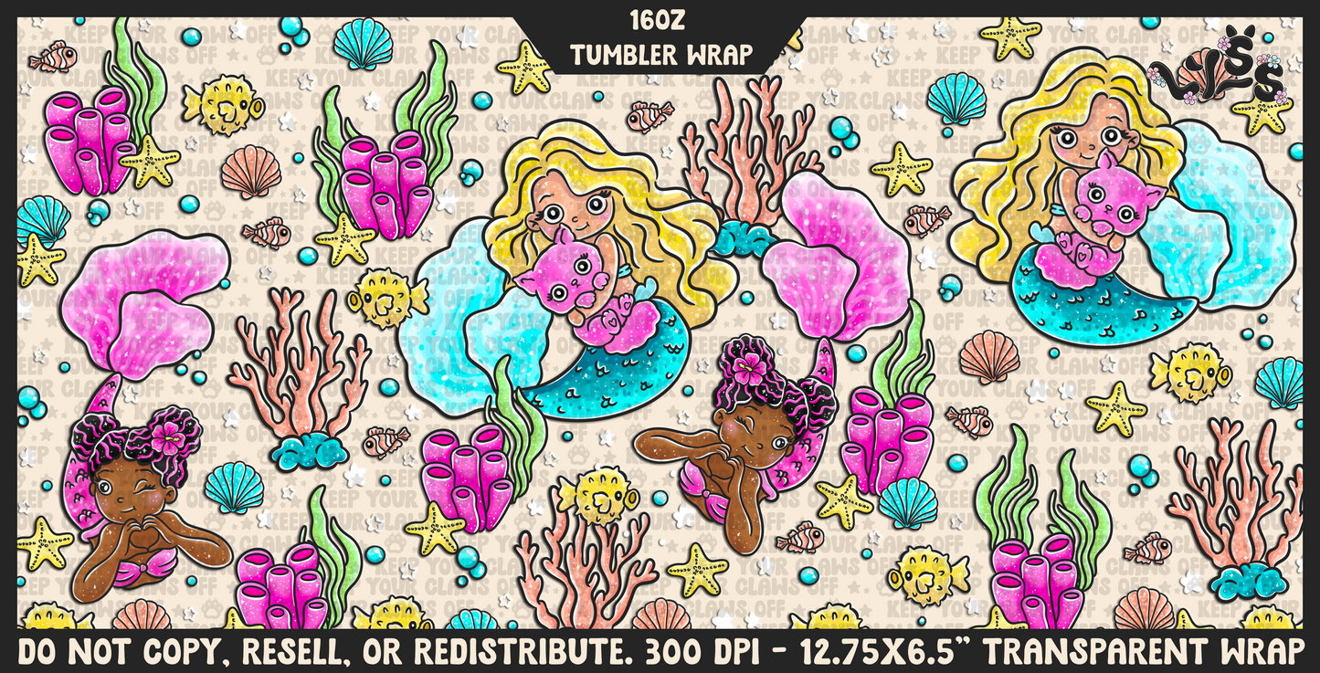 2025 - Lyss Doodles - Tumbler Wrap Files - Mermaid Reef - 25LD044 - 16OZ Tumbler Wrap