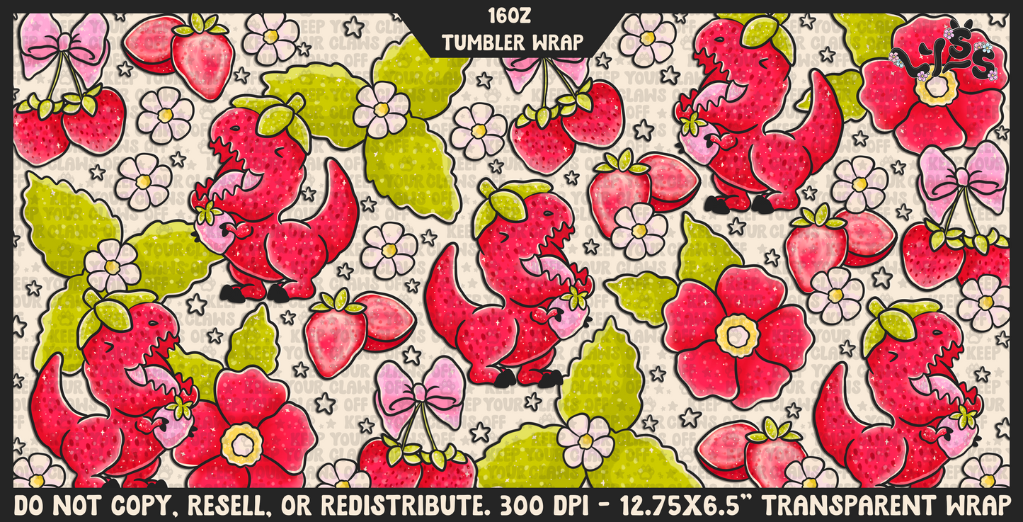 2025 - Lyss Doodles - Tumbler Wrap Files - Strawberry Trex - 25LD046 - 16OZ Tumbler Wrap