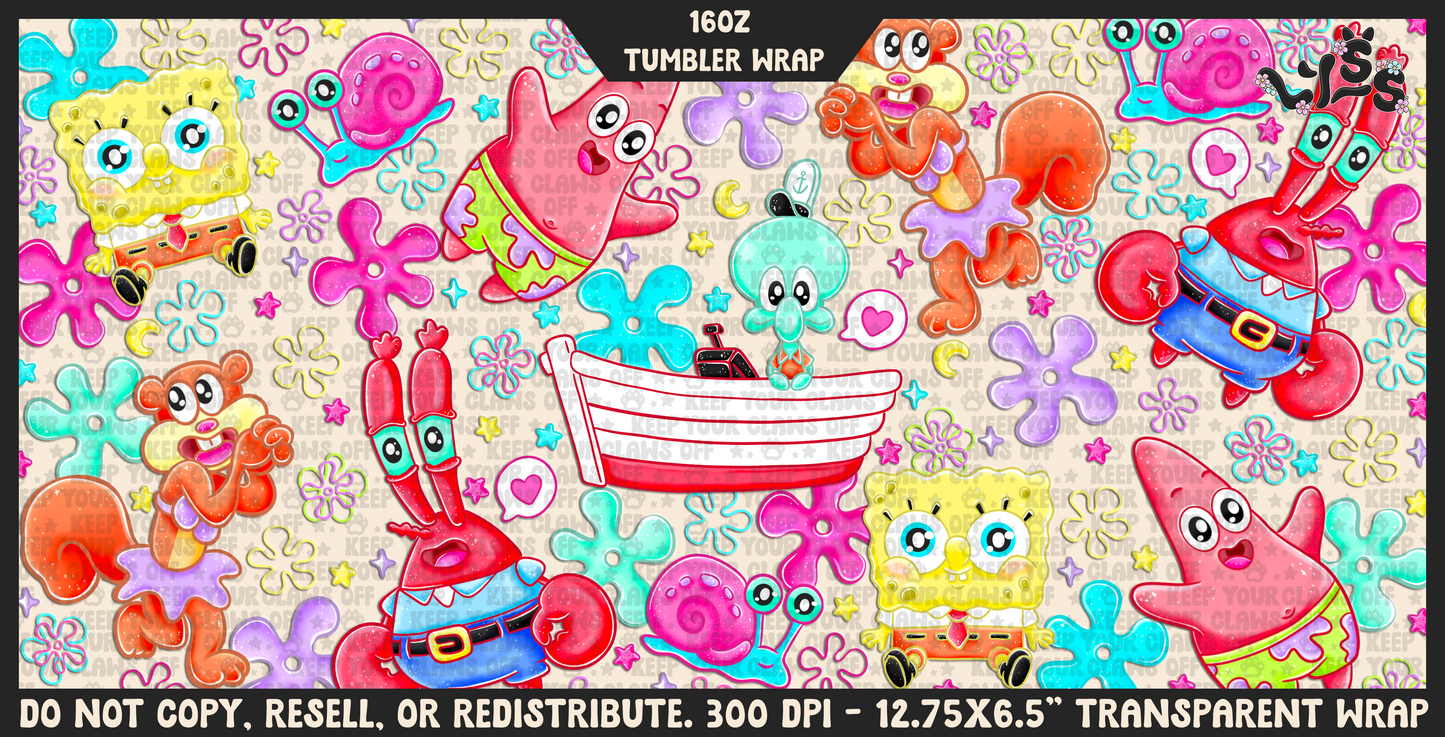 2025 - Lyss Doodles - Tumbler Wrap Files - Bikini Bottom - 25LD007 - 16OZ Wrap