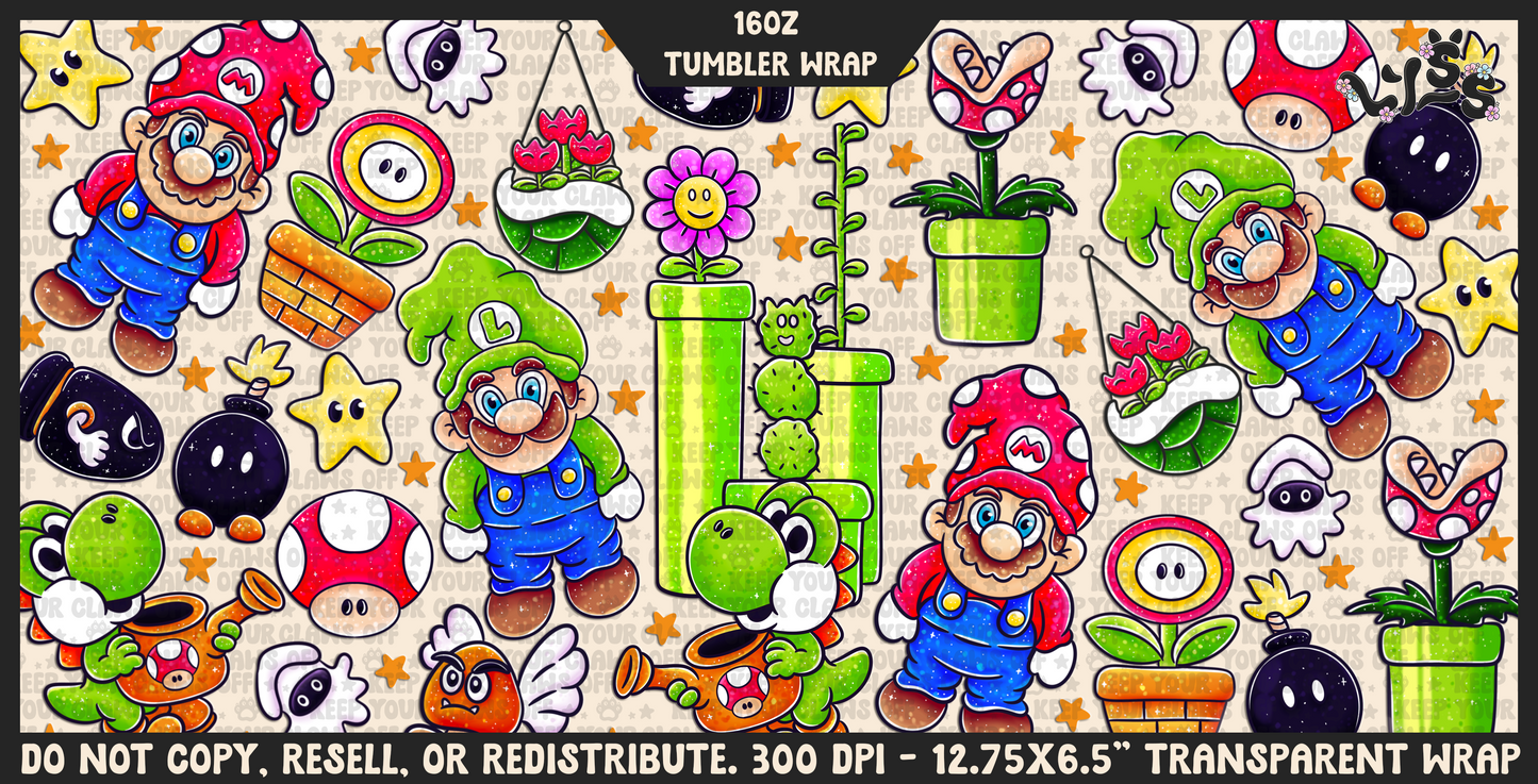 2025 - Lyss Doodles - Tumbler Wrap Files - Garden Mario - 25LD032 - 16OZ Wrap