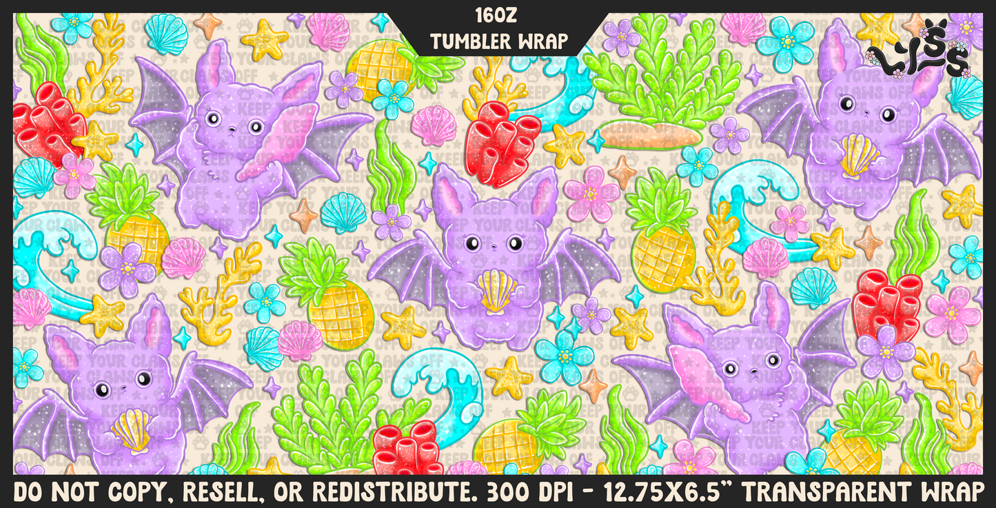 2025 - Lyss Doodles - Tumbler Wrap Files - Batty Beach - 25LD025- 16OZ Wrap