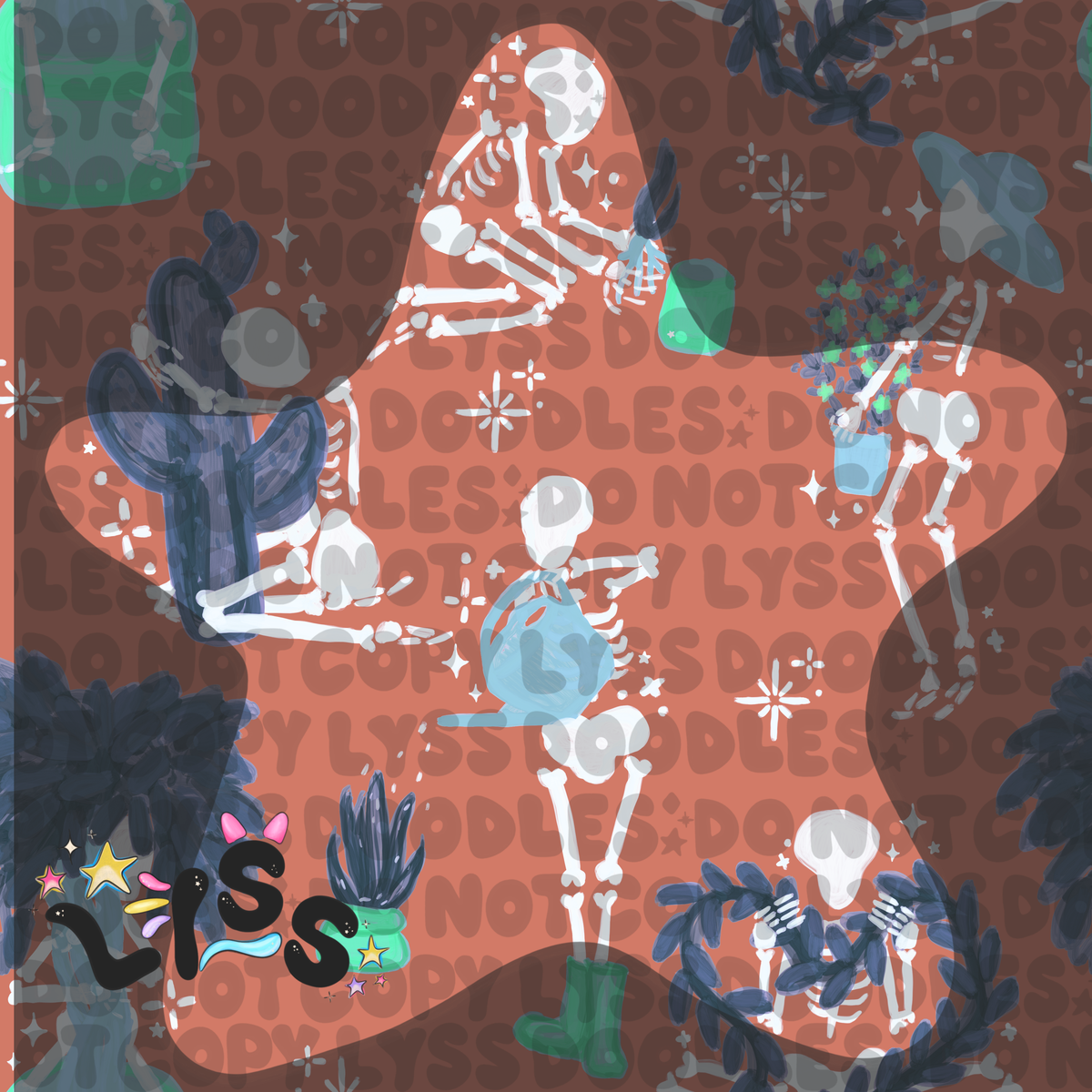 2023 - Lyss Doodles - Seamless - Mains - Skelly Collection - Plants - 23LD003