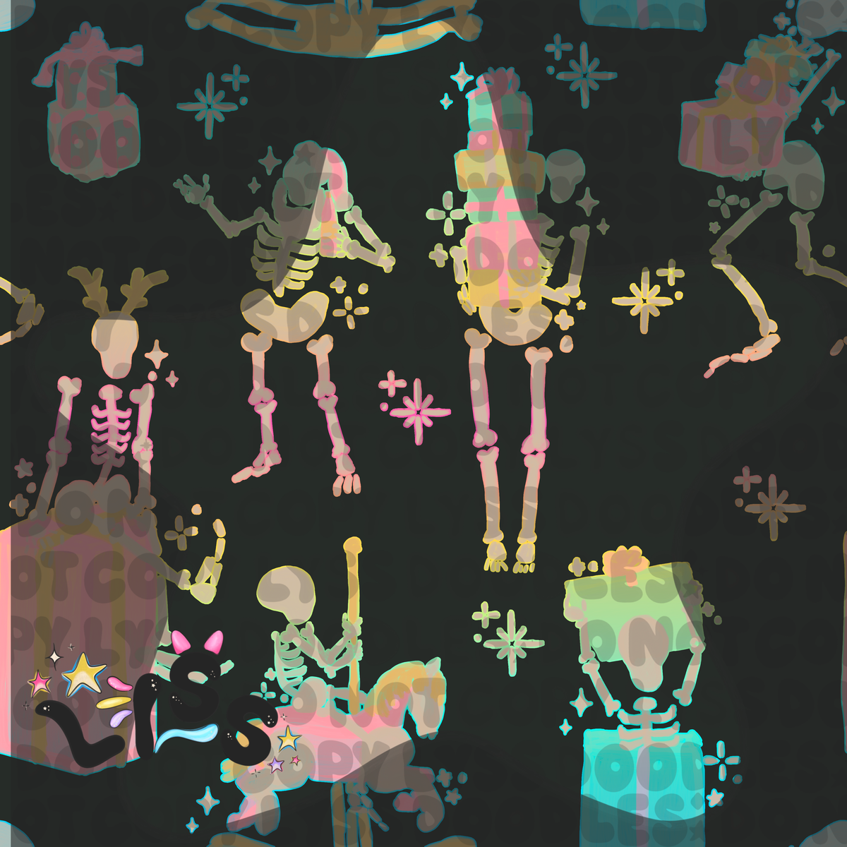 2023 - Lyss Doodles - Seamless - Mains - Skelly Collection - Christmas - 23LD003