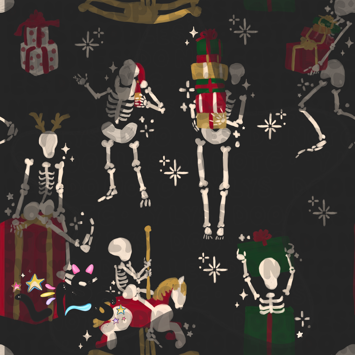 2023 - Lyss Doodles - Seamless - Mains - Skelly Collection - Christmas - 23LD003