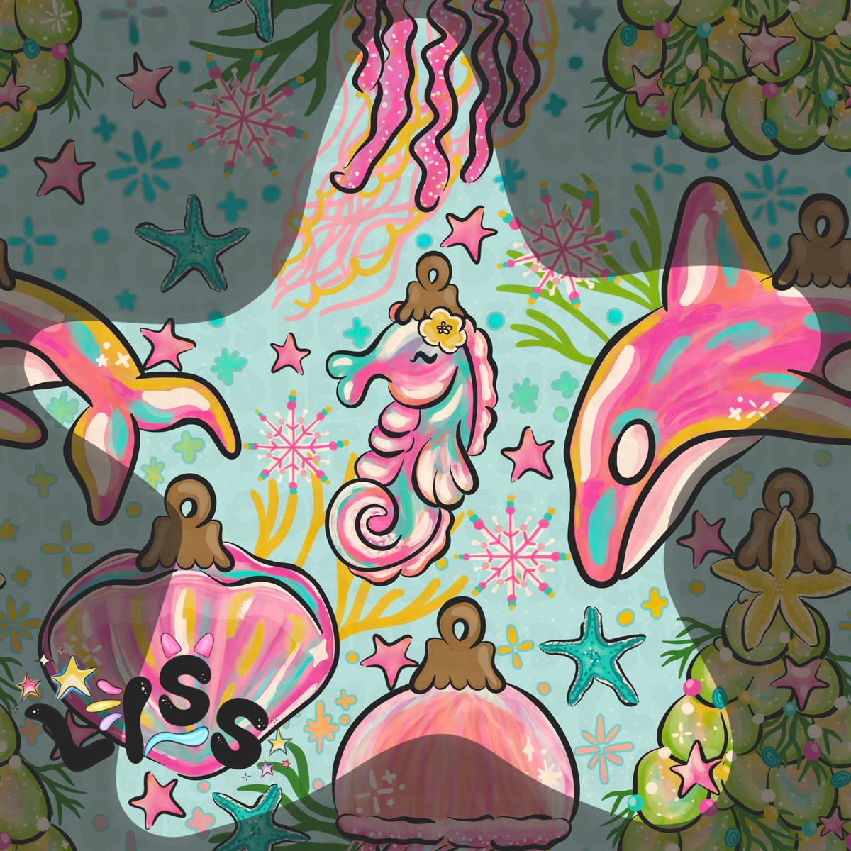 2023 - Lyss Doodles - Seamless - Mains - Winter Ocean - 23LD004