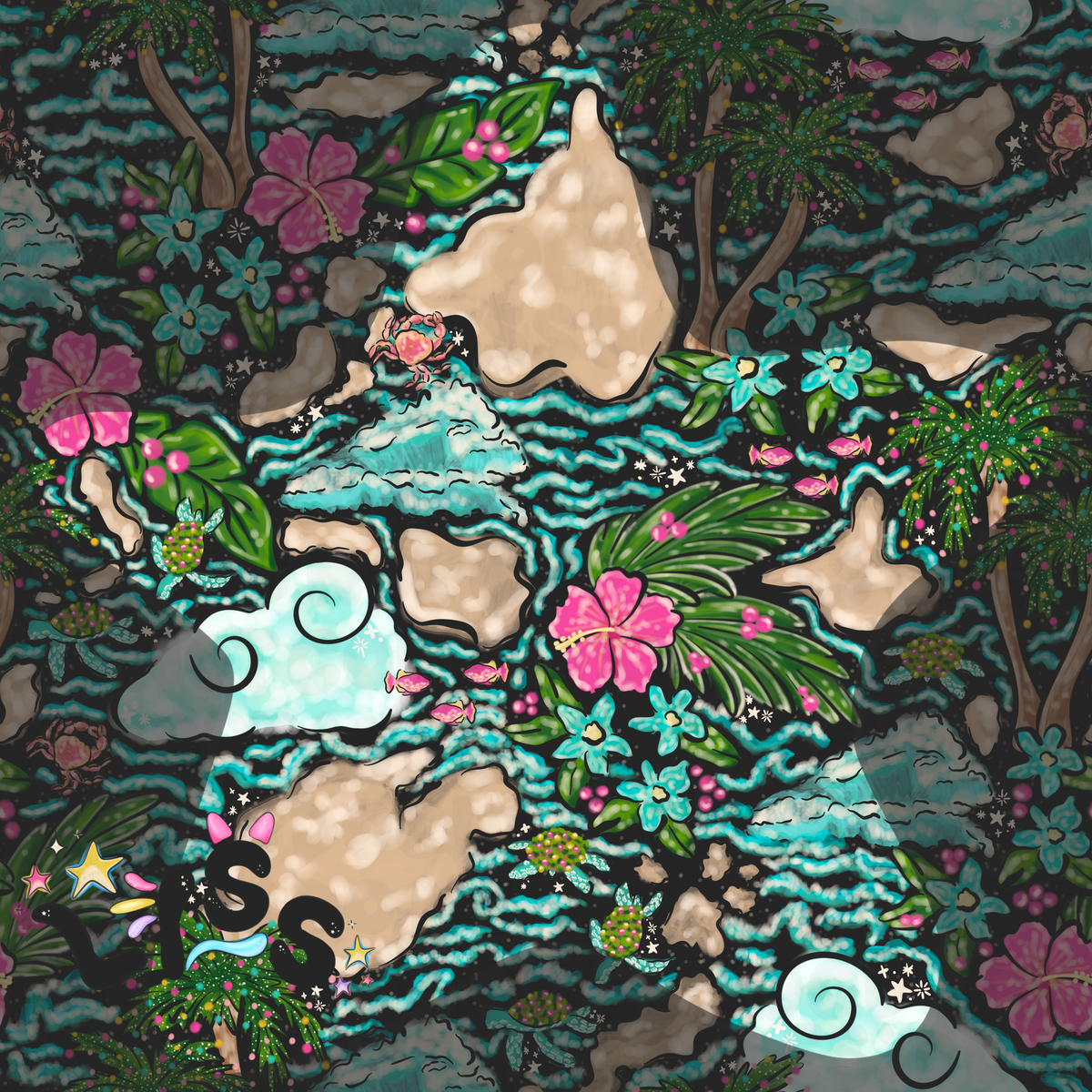 2023 - Lyss Doodles - Seamless - Mains - Winter Ocean - 23LD004